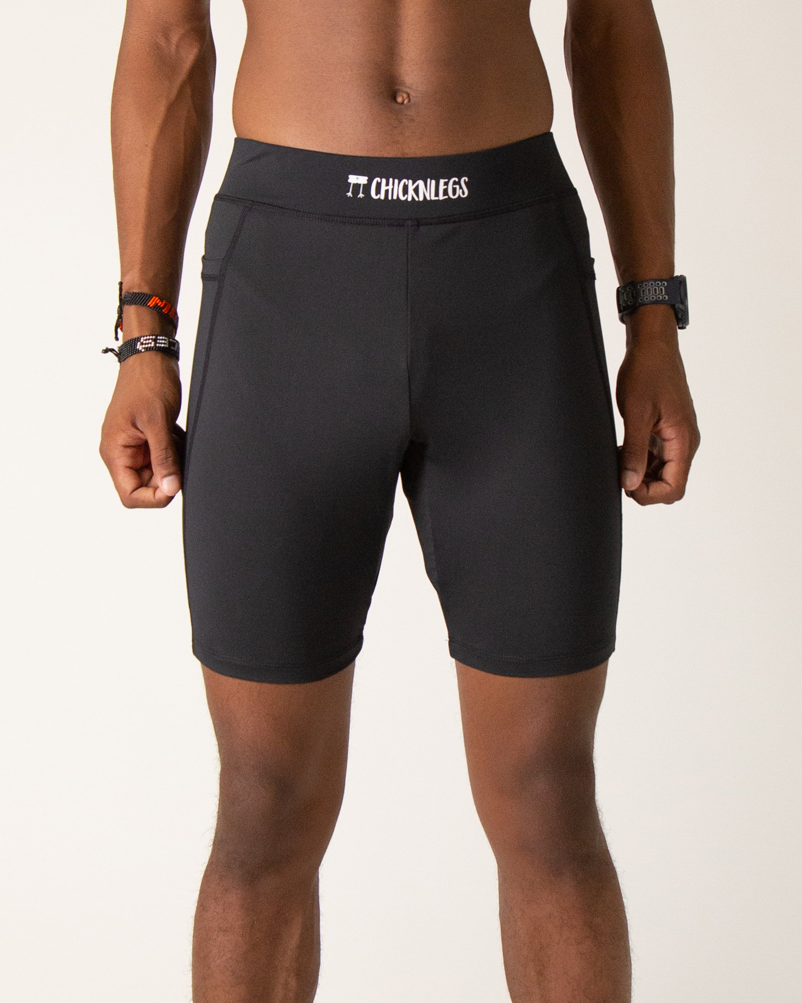 Men's Black 8 Half Tights - Breathable Compression Shorts for Running, Workout & Gym - Moisture-Wicking Athletic Leggings for Men's Fitness & Training