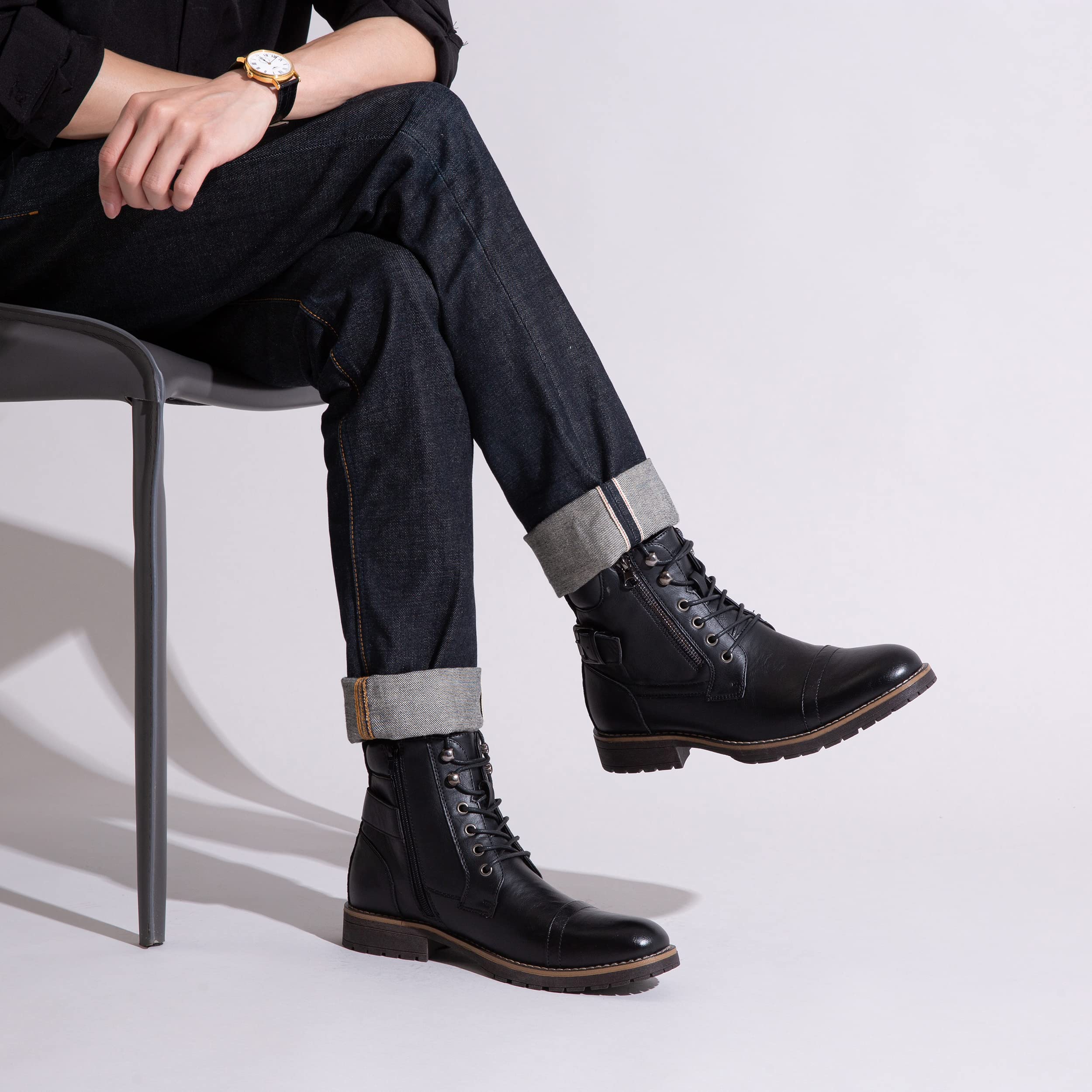 Vostey Men's Casual Motorcycle Combat Ankle Boots - Stylish Dress Boots for Men | Perfect for Riding, Work & Everyday Wear
