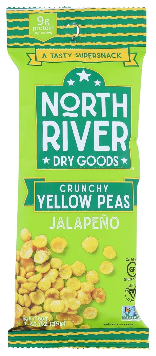 Crunchy Yellow Peas (Jalapeno Flavor) - High Protein, Gluten Free & Vegan Snacks | Healthy Non-GMO Snack for Adults & Kids | High Fiber School, Travel & Office Snacks | 1.25oz Pack by North River Dry Goods | Perfect for On-the-Go, Lunchboxes & Movie Nights