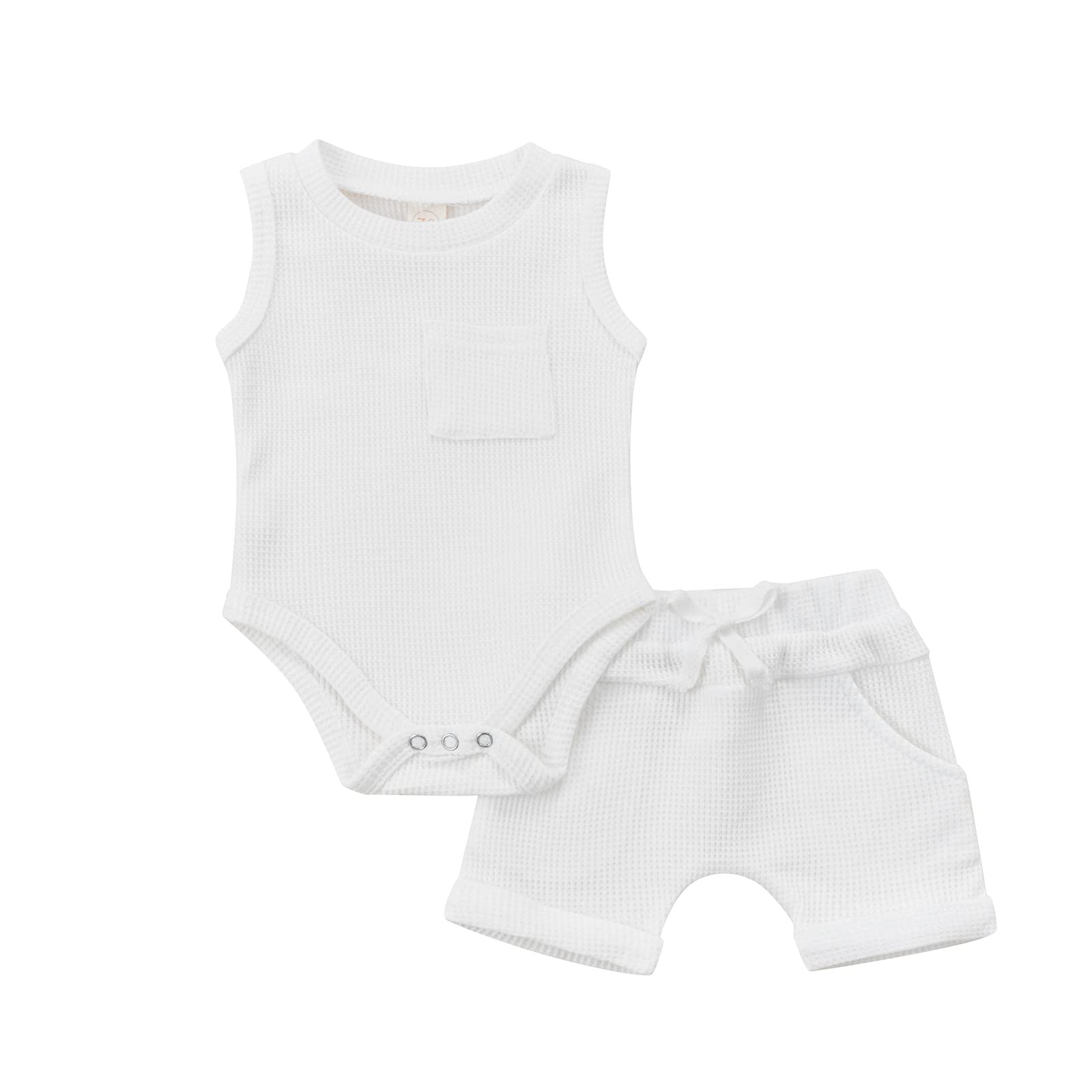 Neutral Baby Boy Clothes - Newborn Waffle Knit Onesie Romper Set with Tank Top & Shorts | Unisex Infant Summer Outfits | Perfect for Playtime, Beach Trips & Family Photos