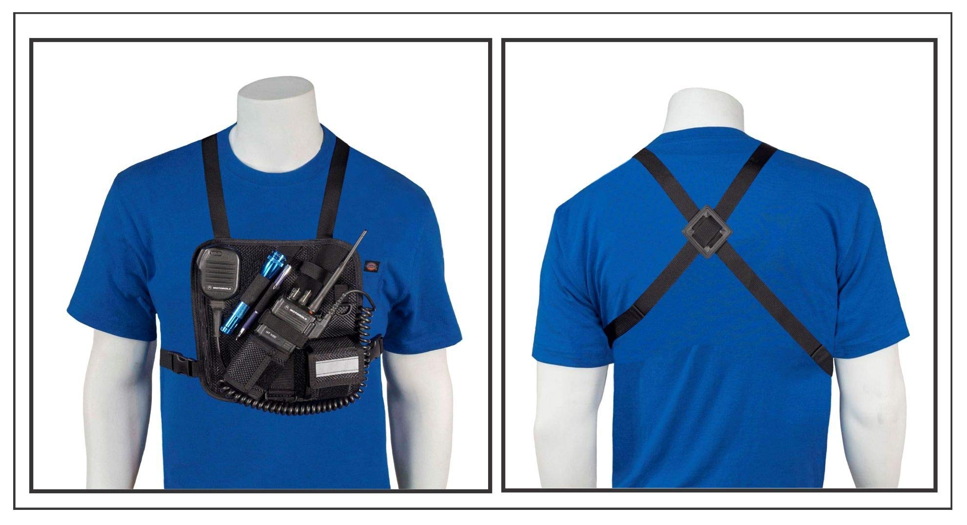 Adjustable Mesh Radio Chest Harness & Shoulder Holster for Motorola ICOM Vertex Two-Way Radios - RCH-201M Tactical Walkie Talkie Holder (Black, Made in USA) - Perfect for Construction, Security, Hiking & Outdoor Adventures