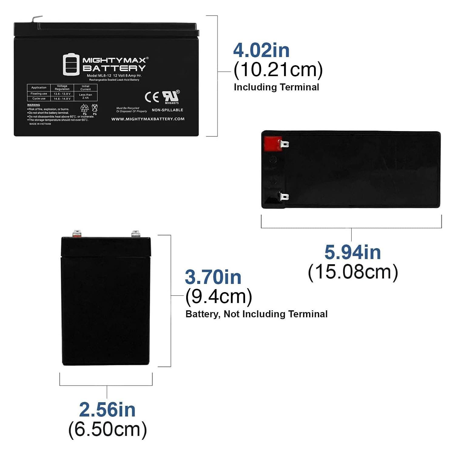 Mighty Max 12V 8Ah SLA Replacement Battery for Ritar RT1270E RT1270H RT1275 - Compatible with Power Wheels, Scooters, Emergency Lights & Backup Systems