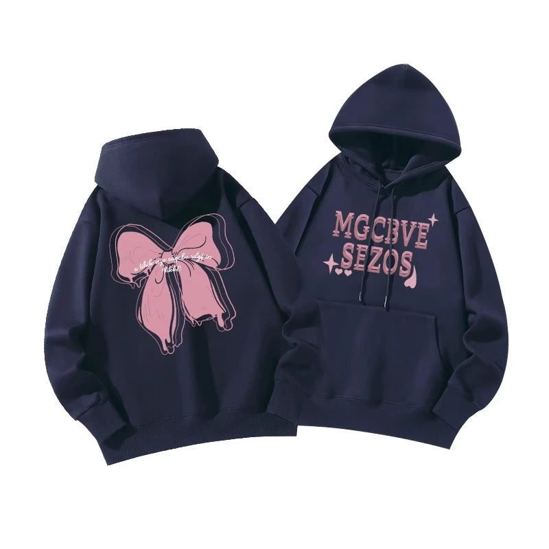 Black Classic Hooded Drawstring Letter Print Women's Hoodie - Fashion Loose Fit Streetwear Basic Pullover (6 Color Options) | Casual Wear, Gym, Outdoor Activities