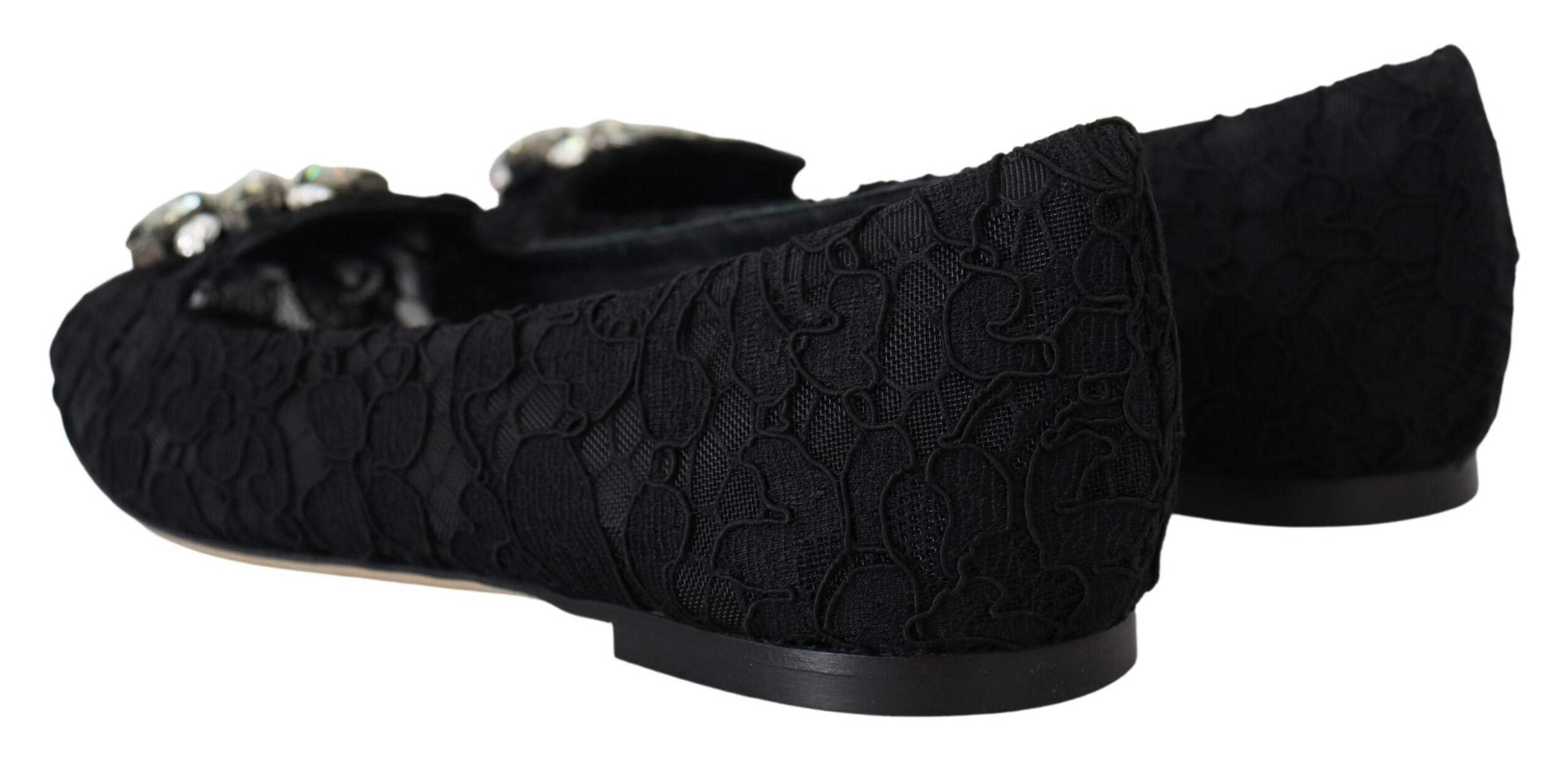 Dolce & Gabbana Black Lace Crystal Flats for Women - Elegant Party Shoes