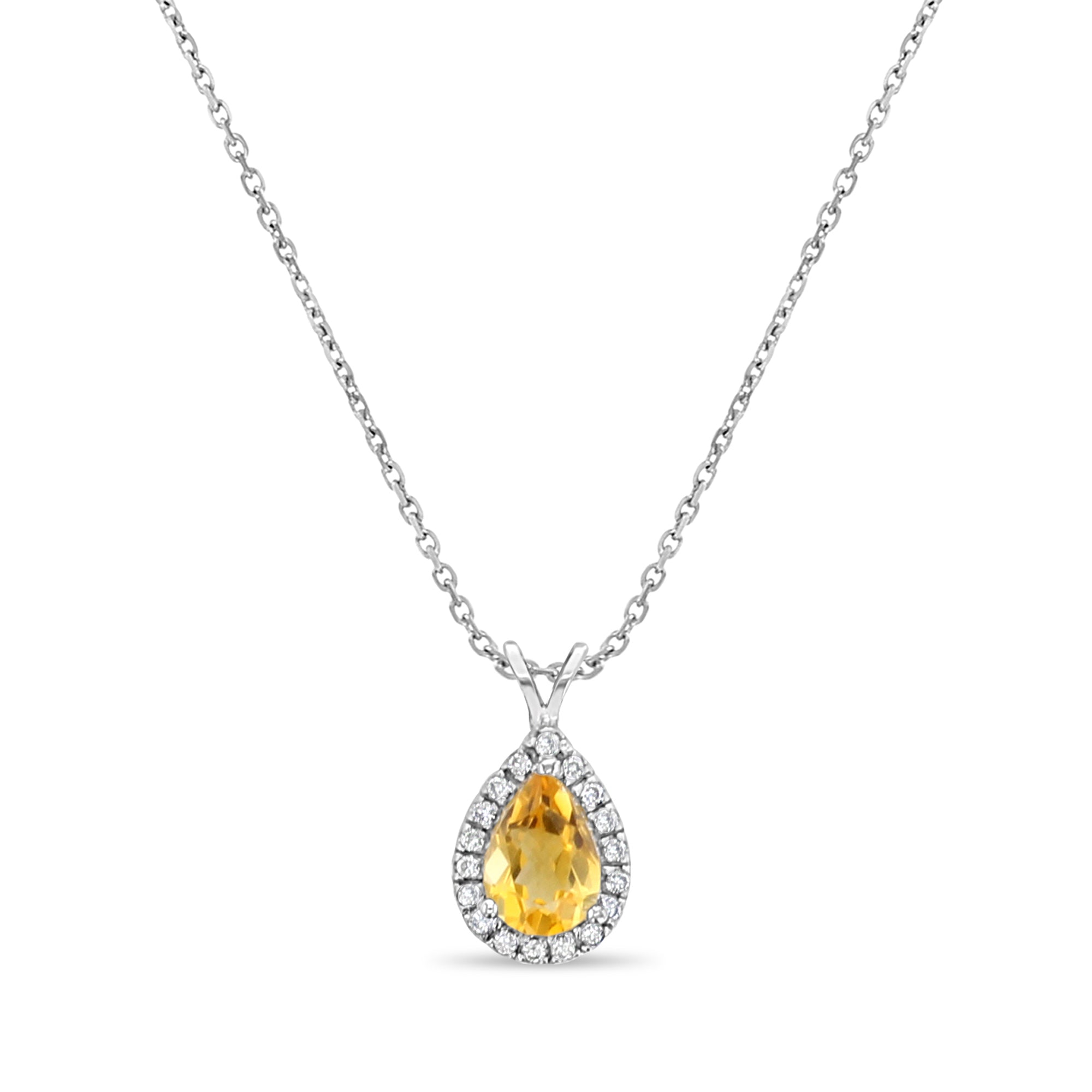 Stunning Pear Shaped Citrine & Diamond Halo Pendant Necklace - Elegant Jewelry Gift for Women, Perfect for Weddings, Anniversaries & Special Occasions