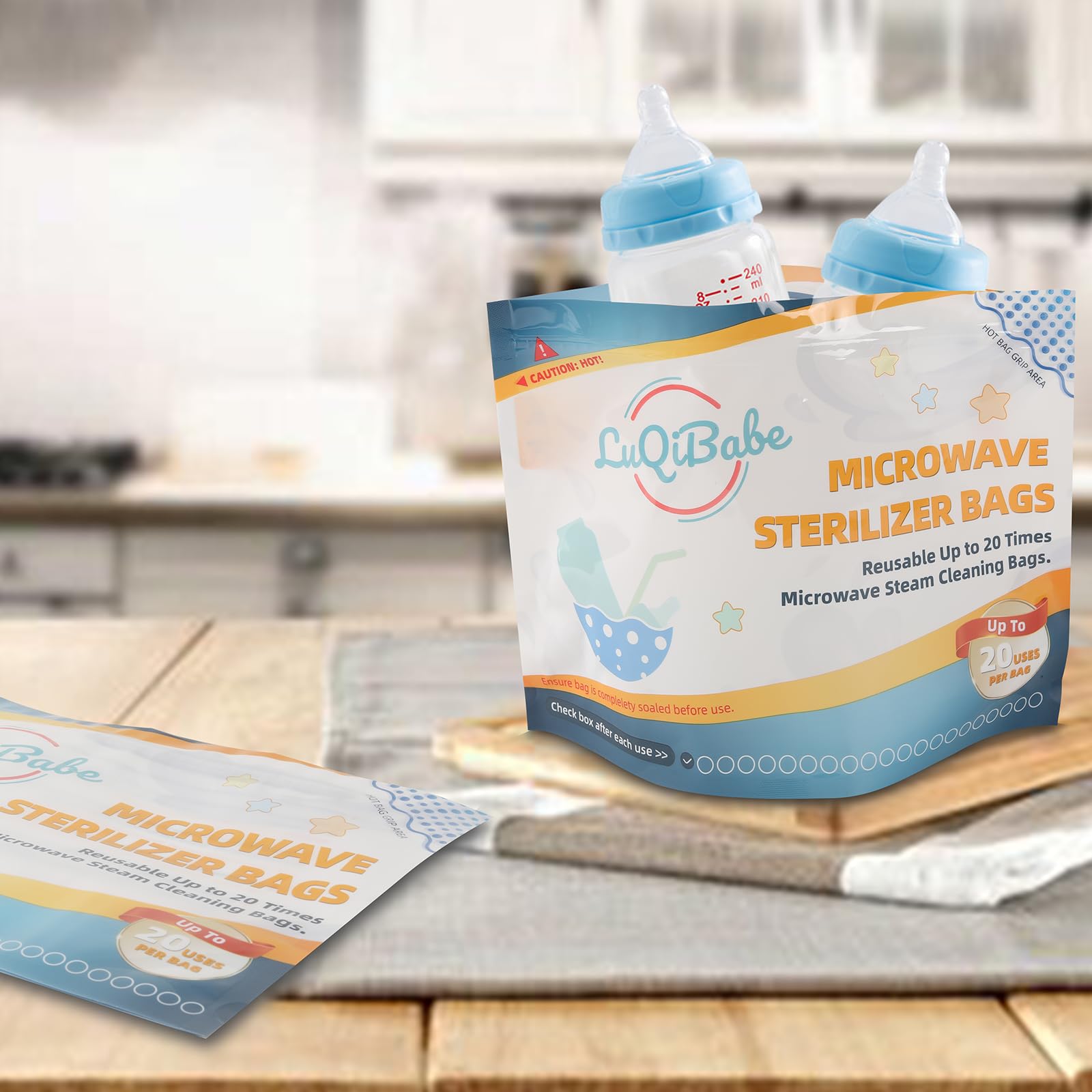 20-Pack Reusable Microwave Baby Bottle Sterilizer Bags | Steam Sterilizing for Baby Bottles, Pacifiers & Breast Pump Parts | Travel-Friendly & BPA-Free | Perfect for Daycare, Travel & Home Use