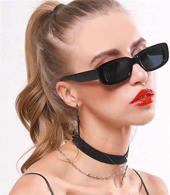 Trendy Retro 90s Rectangle Sunglasses for Women & Men - Vintage Black Square Frame Y2K Eyewear - Perfect for Beach, Driving & Fashion Outfits