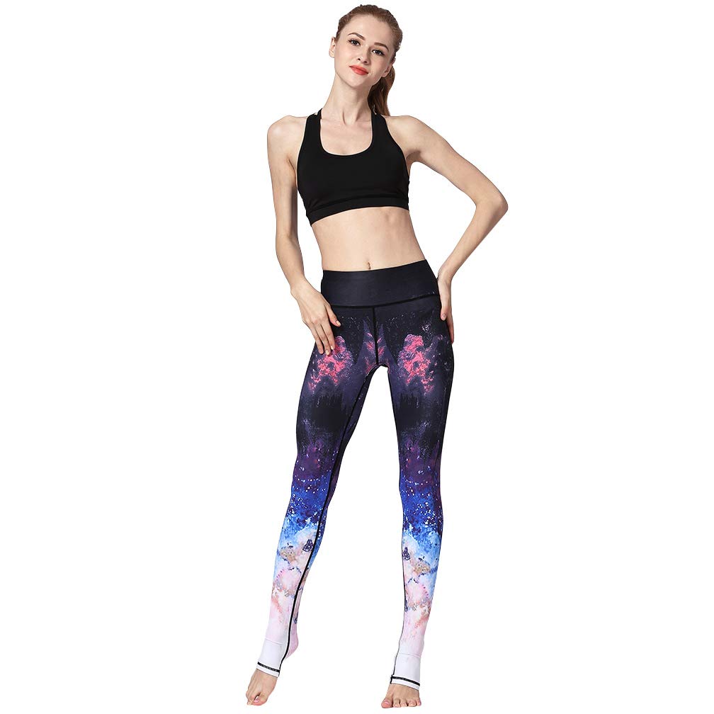 Women's High Waist Printed Stirrup Yoga Pants - Over The Heel Workout Leggings for Yoga, Pilates & Fitness Training