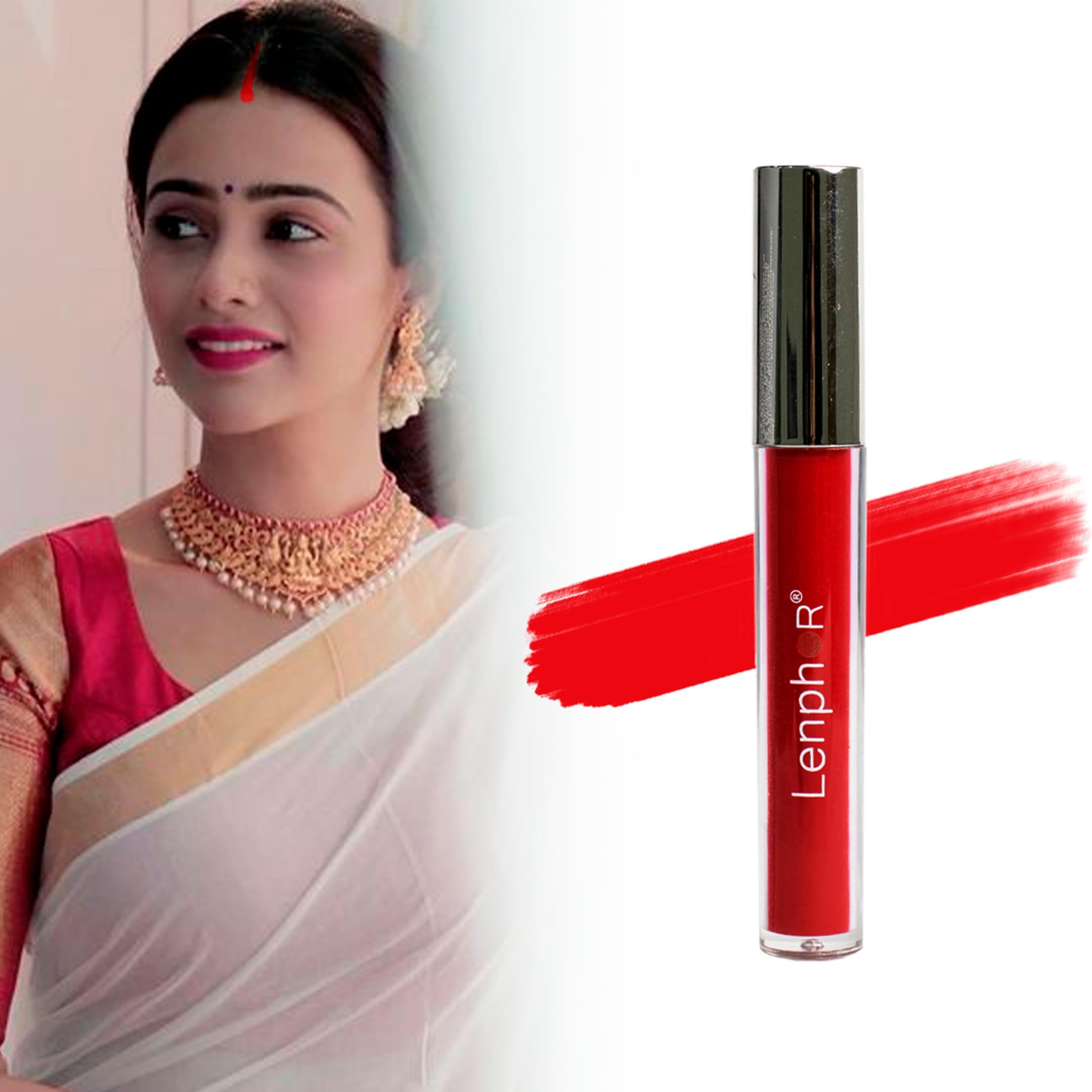 Lenphor Liquid Sindoor (Red 01) - Long Lasting Liquid Bindi for Indian Traditional Makeup & Bridal Looks | Perfect for Festivals, Weddings & Cultural Events