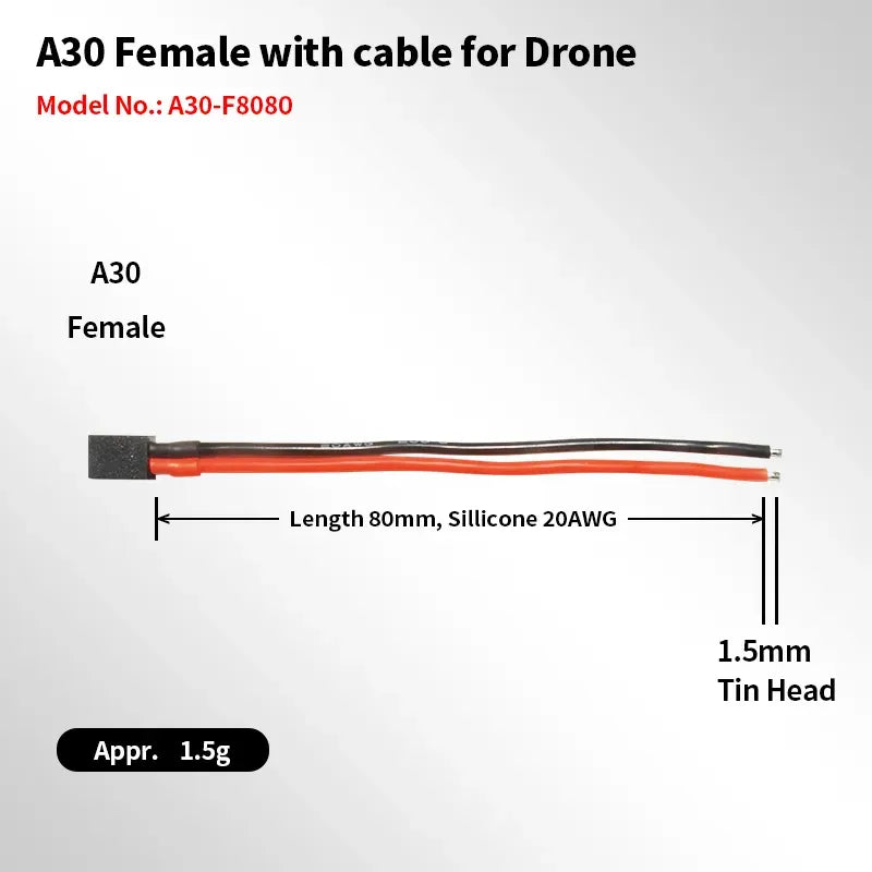 GNB A30 Female 80mm 20AWG Pigtail Cable Connector - 10 Pack for FPV Drone, Quadcopter, RC Aircraft - Perfect for DIY Drone Builds and Electronics Projects