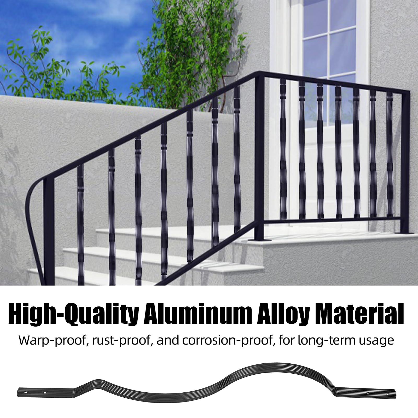 GARVEE 25 Pack Aluminum Deck Balusters - 32.25 x 1 Inch Wave Curved Shape Grooved Porch Railing - Matte Black Staircase & Deck Railing for Outdoor Stairs, Porch, and Patio Safety Railings