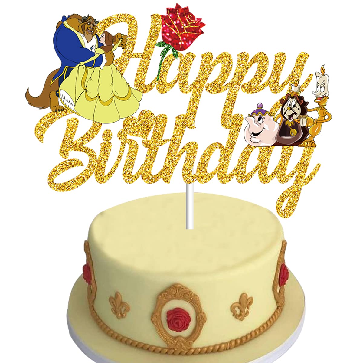 GZDUCK Double-Sided Happy Birthday Cake Topper - Elegant Bachelorette, Engagement & Baby Shower Cake Decorations - Perfect for Wedding, Anniversary & Party Celebrations