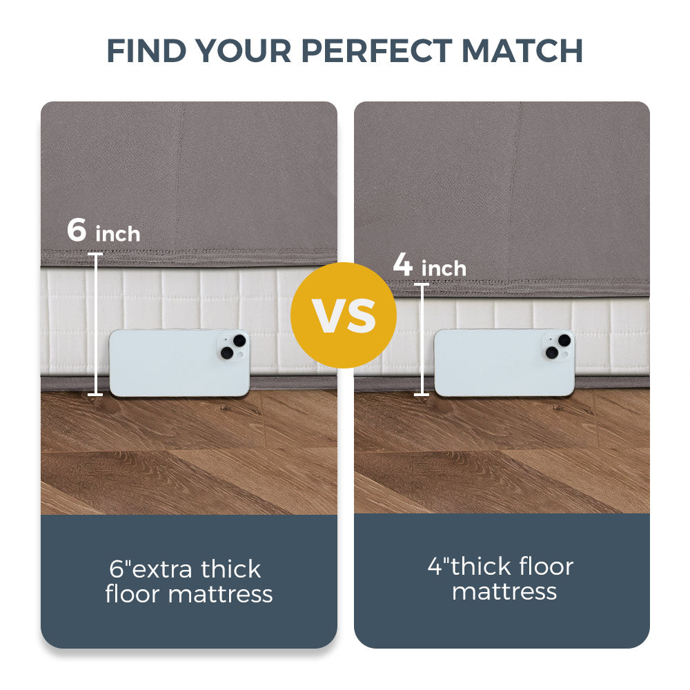 MAXYOYO 6-Inch Extra Thick Square Floor Futon Mattress - Memory Foam Topper Mattress Pad for Guest Bed, Dark Grey - Perfect for Small Spaces, Dorm Rooms & Apartment Living
