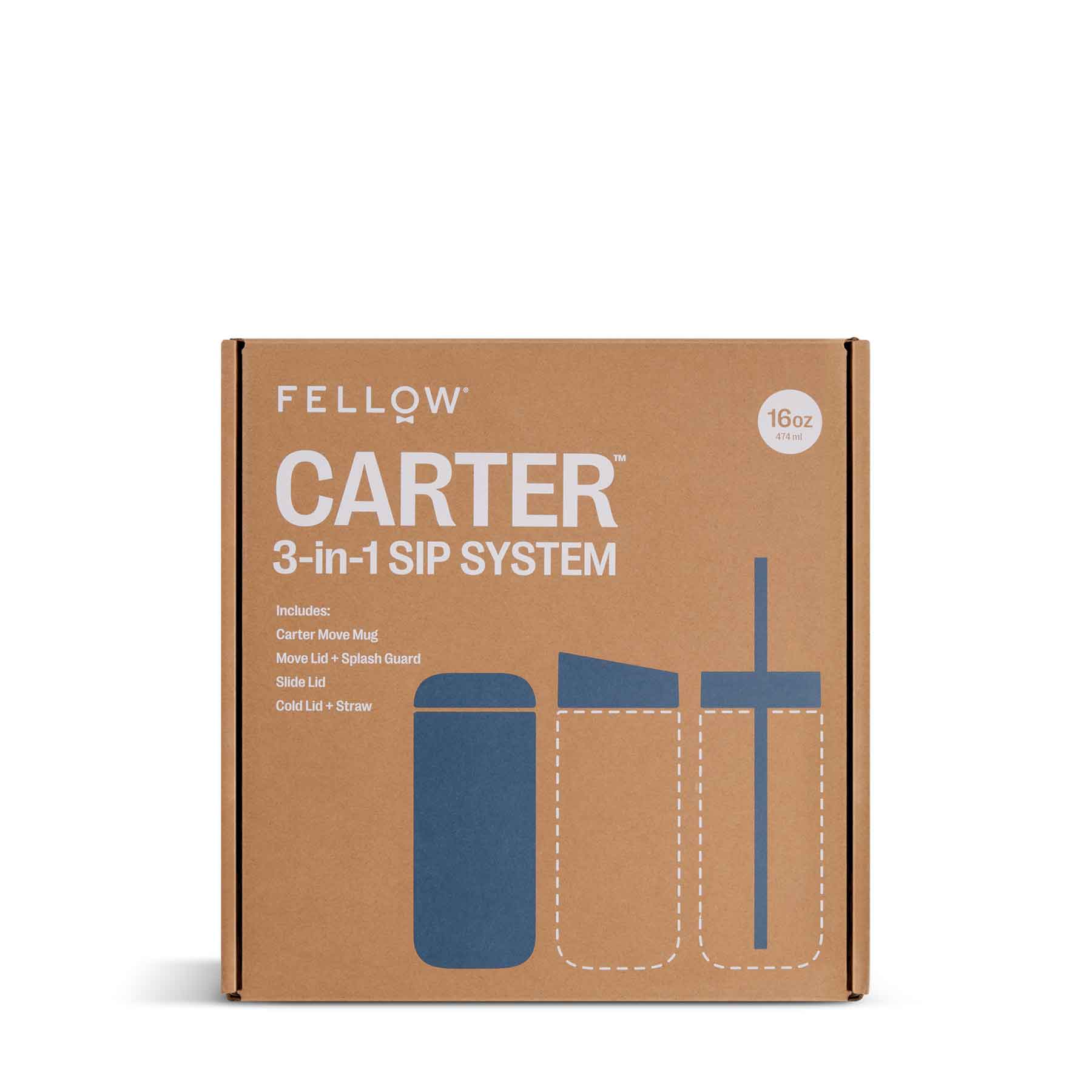 Fellow Carter Travel Mug with 3-in-1 Lid System - Stone Blue | Insulated Coffee Tumbler for Hot & Cold Drinks | Perfect for Commuting, Camping & Office Use