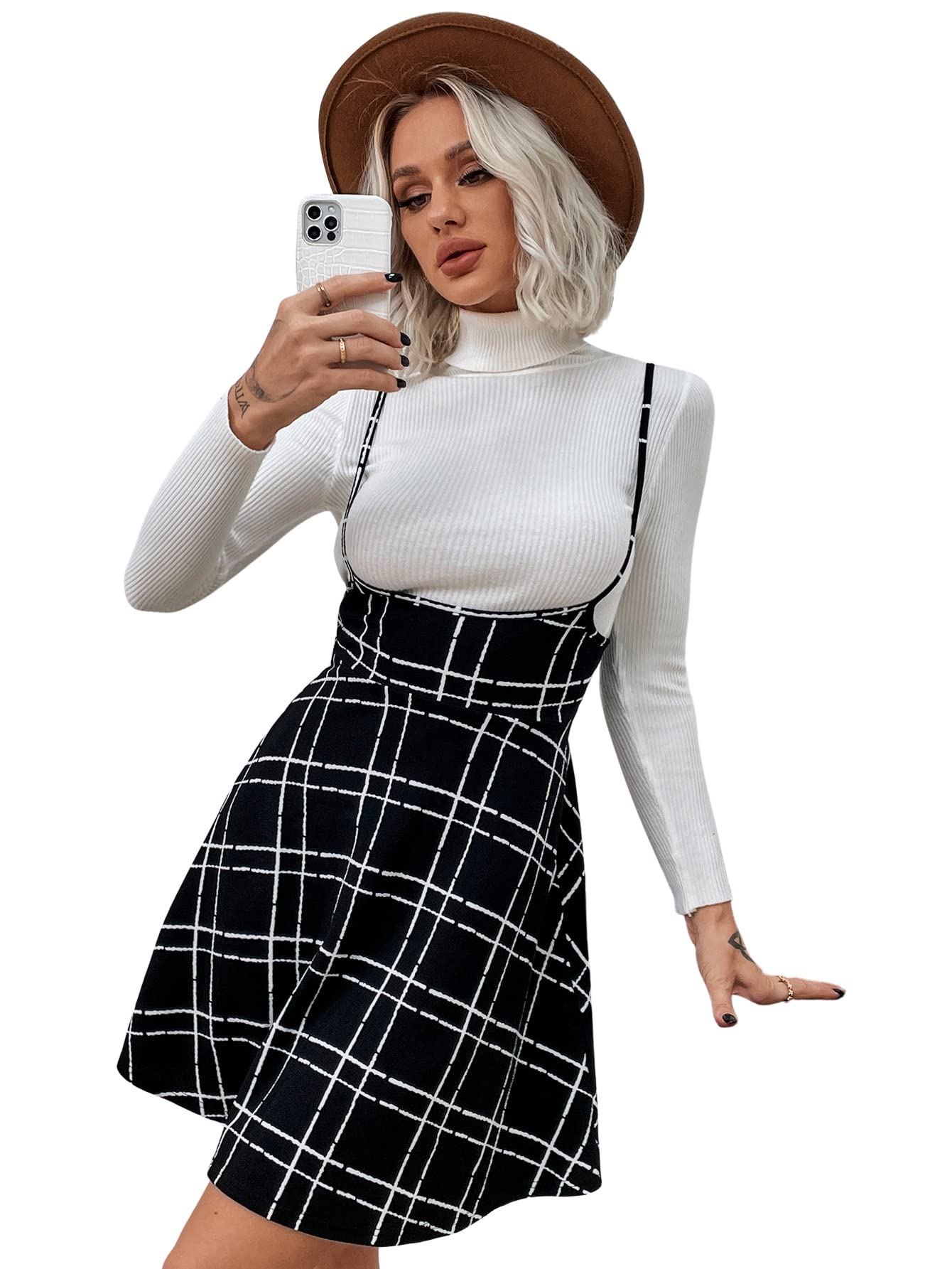 SheIn Women's High Waist Flared Suspender Skirt Overall Dress - Vintage Denim Jumpsuit for Casual Outings & Summer Fashion
