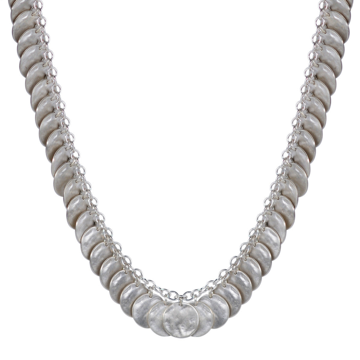 Premium Sterling Silver Full Shell Disc Chain Necklace - Elegant & Durable Jewelry for Women, Perfect for Everyday Wear, Parties & Gifts