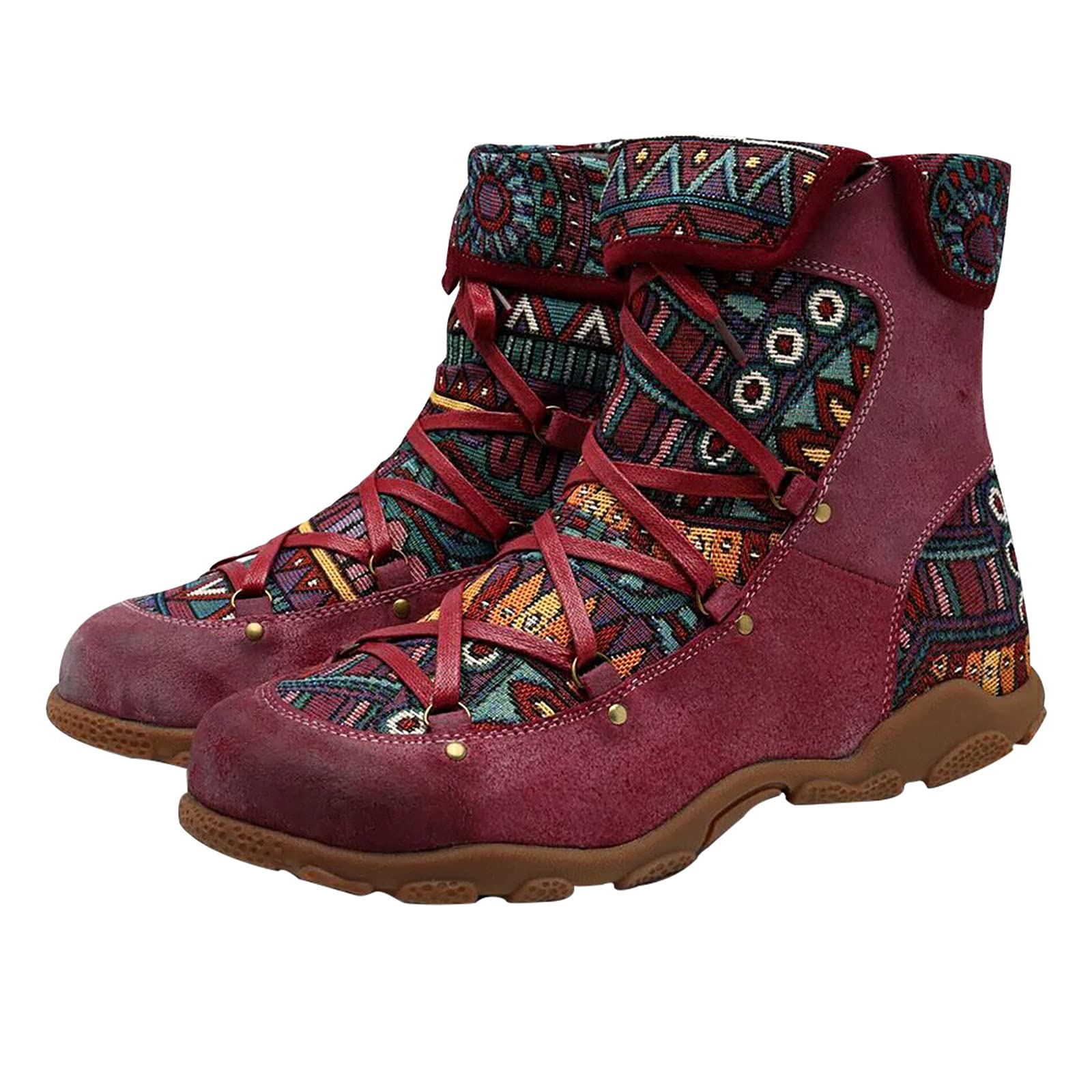 **Women's Retro Bohemian Ankle Boots with Zip - Comfortable Flat Heel Casual Shoes for Ladies, Large Size Outdoor Booties - Perfect for Fall Fashion, Travel & Daily Wear**