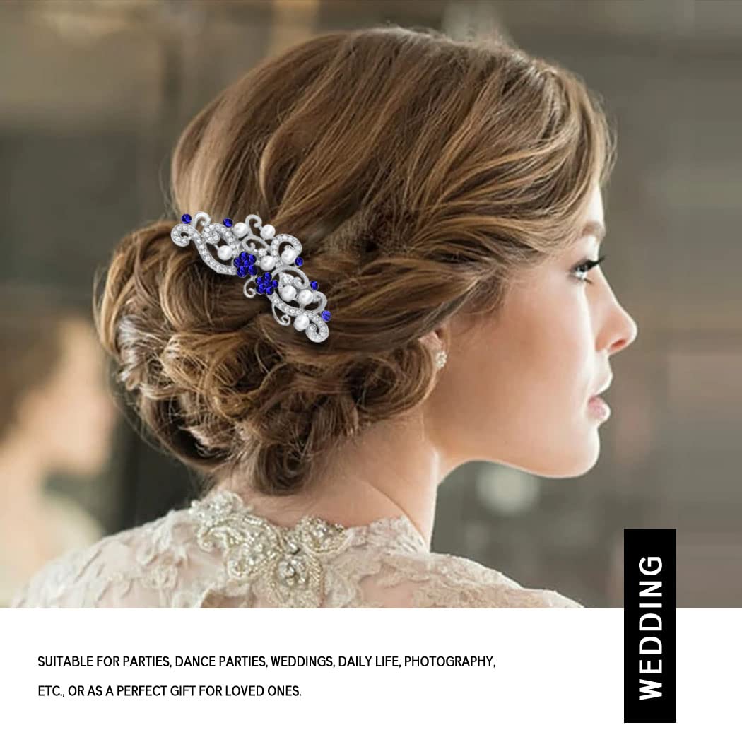 Elegant Silver Rhinestone Wedding Hair Comb with Pearls – Bridal Hair Accessories for Women & Girls (Blue) | Perfect for Weddings, Prom, and Special Occasions