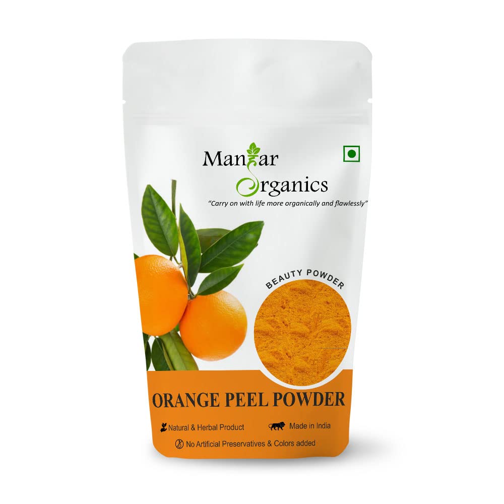 ManHar Organics Natural Orange Peel Powder with Vitamin C & Antioxidants - 100g for Face Cleansing, Skin Brightening & Glowing Complexion | DIY Face Mask, Exfoliating Scrub & Natural Skin Care Solution