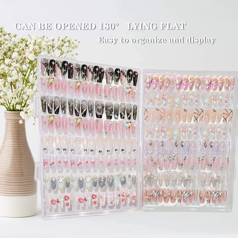 Large Clear Press on Nails Storage Box Set - Empty Acrylic Nail Packaging Organizer with 50 Display Stands & Double-Sided Adhesive Tape - Perfect for Salon Storage, Nail Art Business, and Personal Item Organization