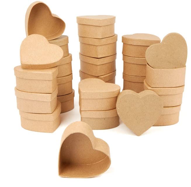 144 Pcs Unfinished Papier Mache Heart Boxes with Lids - DIY Craft Paper Mache Heart Shaped Boxes for Painting, Decoupage & Decorating - Perfect for Jewelry Storage, Wedding Favors, Valentine's Day Crafts & Home Decor
