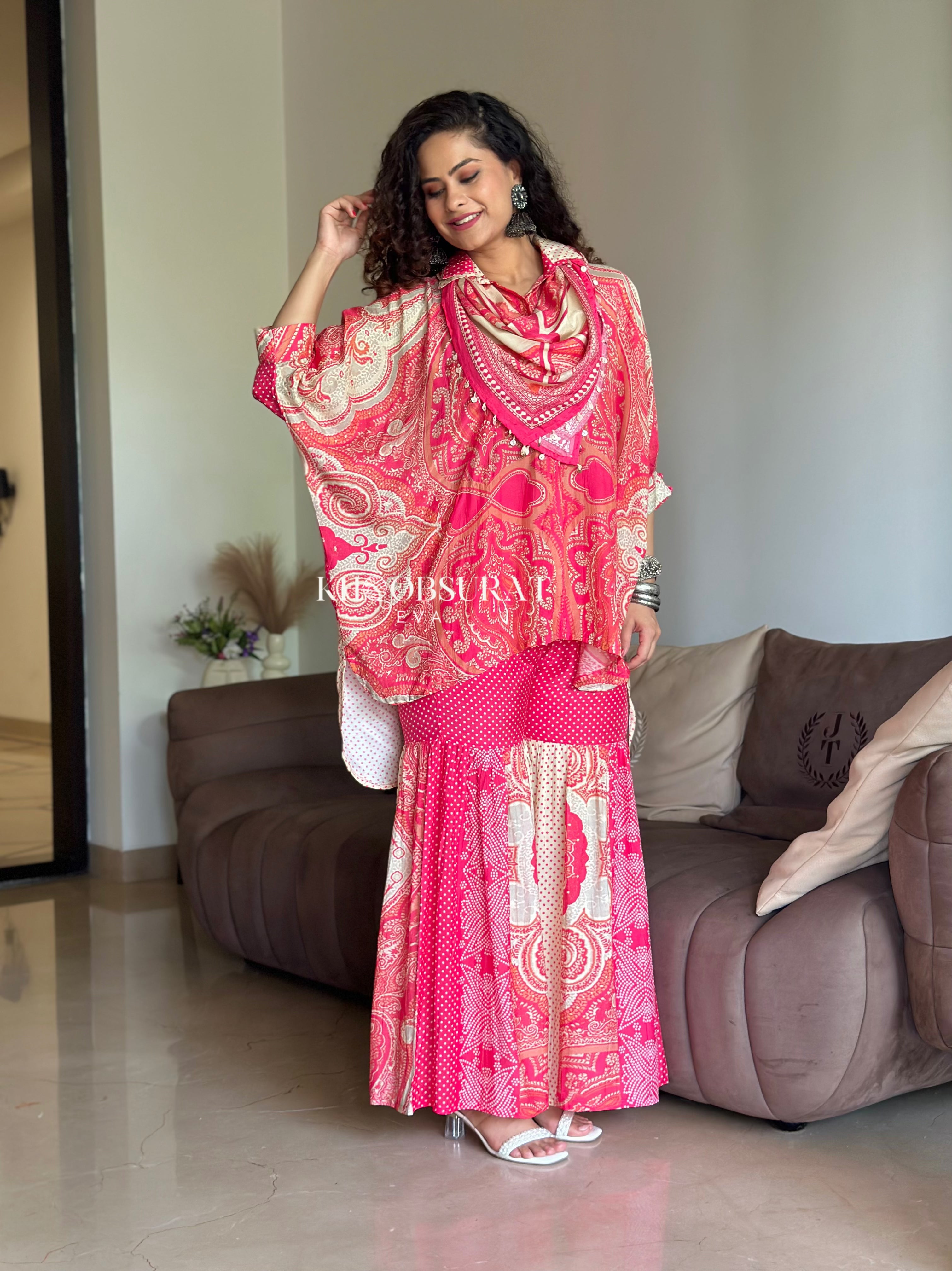 Stylish Pink Kaftan Coord Set for Women - Boho Chic Beach Cover Up & Summer Party Outfit