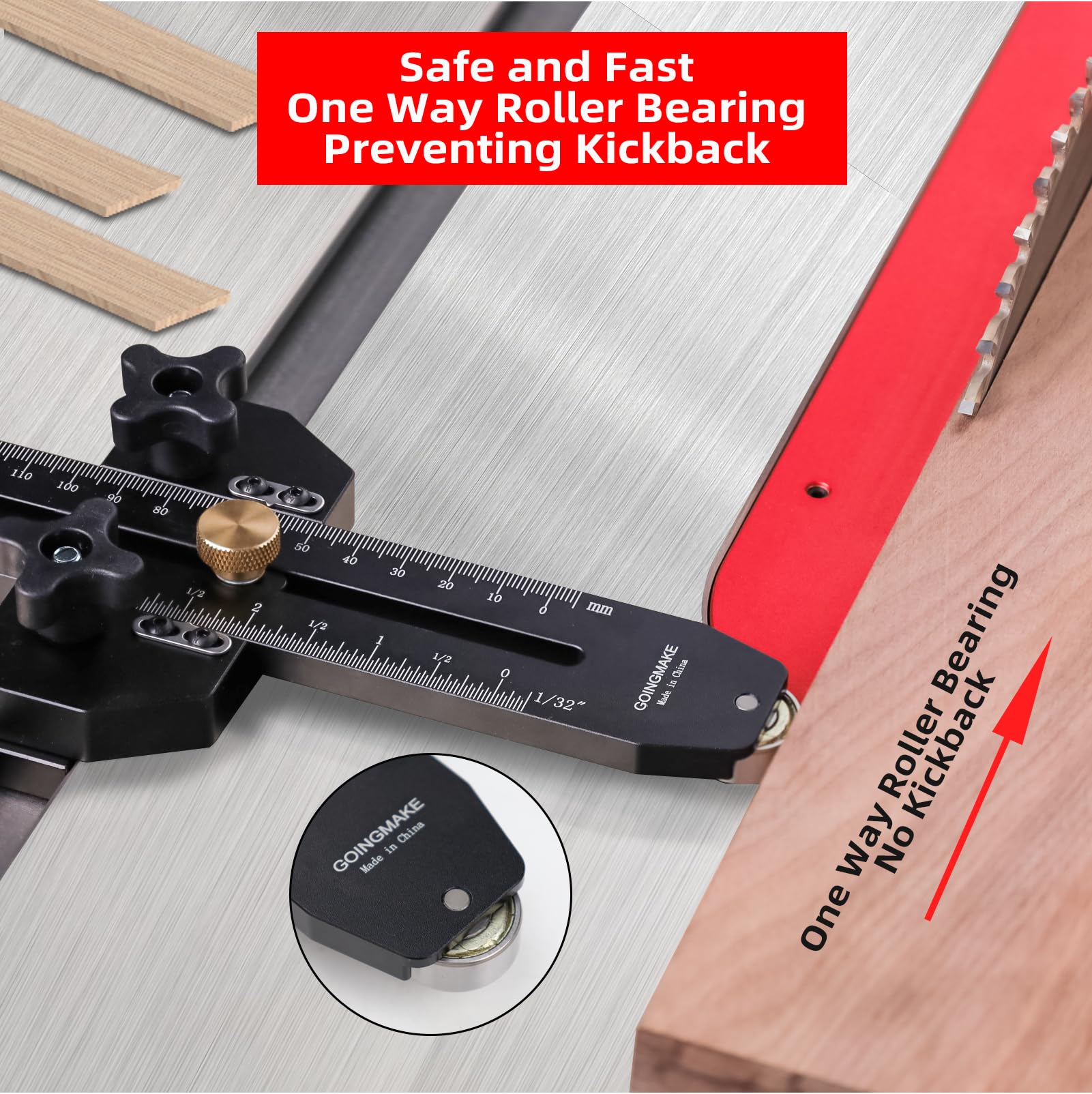 Thin Rip Jig Guide for Table Saw - Woodworking Tool for Narrow Strip Cuts | Fits 3/8