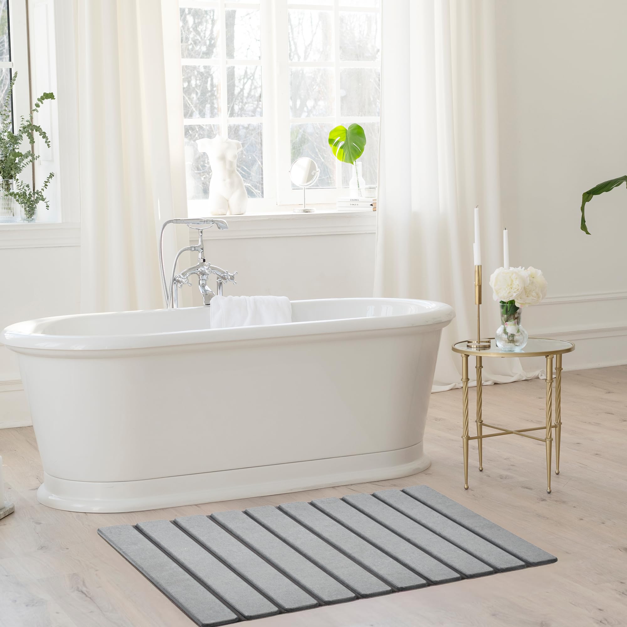 **AWW Foldable Stone Bath Mat - Super Absorbent Diatomaceous Earth Bathroom Mat, Non-Slip Quick Drying Shower Mat, Compact & Easy to Store for Small Spaces - Easy to Clean Grey Bath Mat for Spa, Bathroom & Poolside**