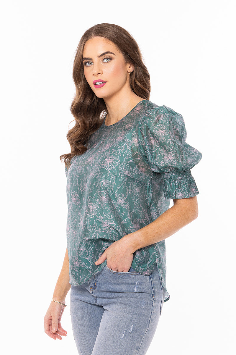 Flourish Top | Floral Sketch Print Women's Blouse - Perfect for Spring Outfits, Garden Parties & Boho Fashion