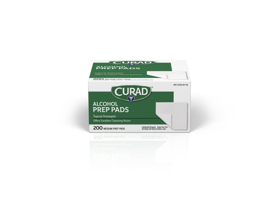 Curad Alcohol Prep Pads - 70% Isopropyl Alcohol Wipes, 1000 Count (5 Boxes of 200 Each) - First Aid, Medical, Tattoo & Piercing Care, Sanitizing Skin Before Injections