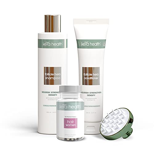 360 Hair Health Plan for Women - Natural Hair Growth Kit with Biotin Pills, Biotin Shampoo & Conditioner, Scalp Massager | Kera Health | Promote Thicker, Stronger Hair for Daily Care & Styling