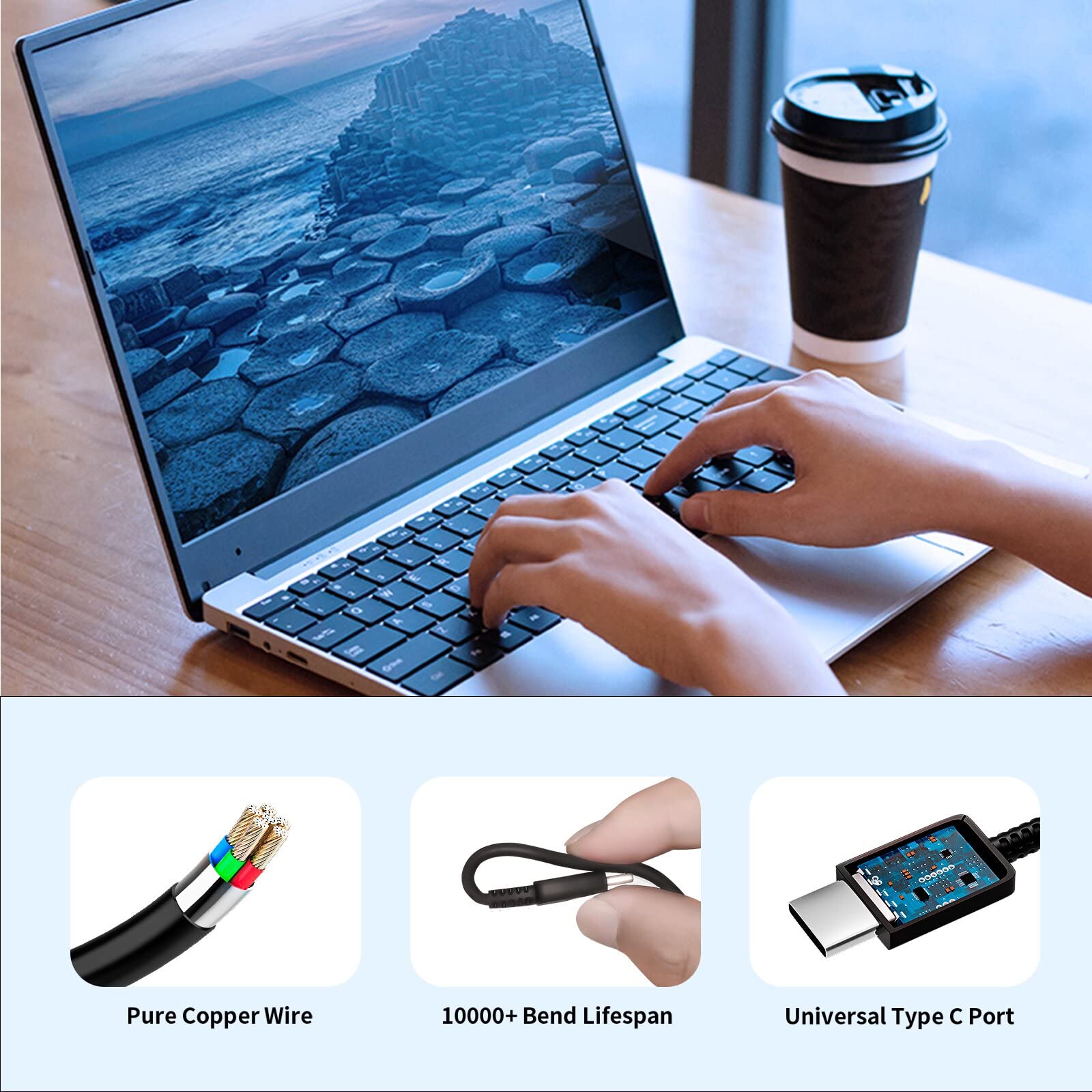 45W USB C Universal Laptop Charger - Compatible with HP, Lenovo, Dell, Acer, Asus, Samsung, Google Chromebook & More - Type C Power Adapter with Fast Charging - Perfect for Home, Office & Travel Use