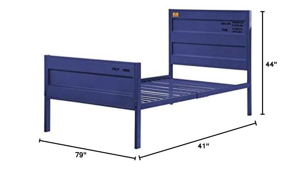 BOWERY HILL Modern Industrial Metal Twin Bed Frame with Blue Headboard & Footboard - Perfect for Kids Rooms, Guest Bedrooms & Small Spaces