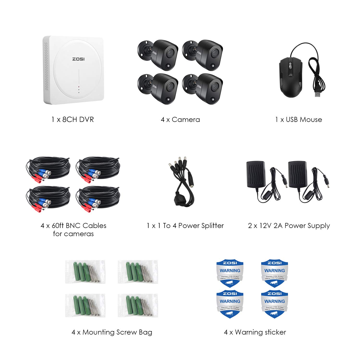 ZOSI 8CH 1080p Outdoor Security Camera System with 1TB HDD - H.265+ CCTV DVR Recorder & 4 Weatherproof Night Vision Cameras with PIR Motion Detection - Ideal for Home, Business & Property Surveillance