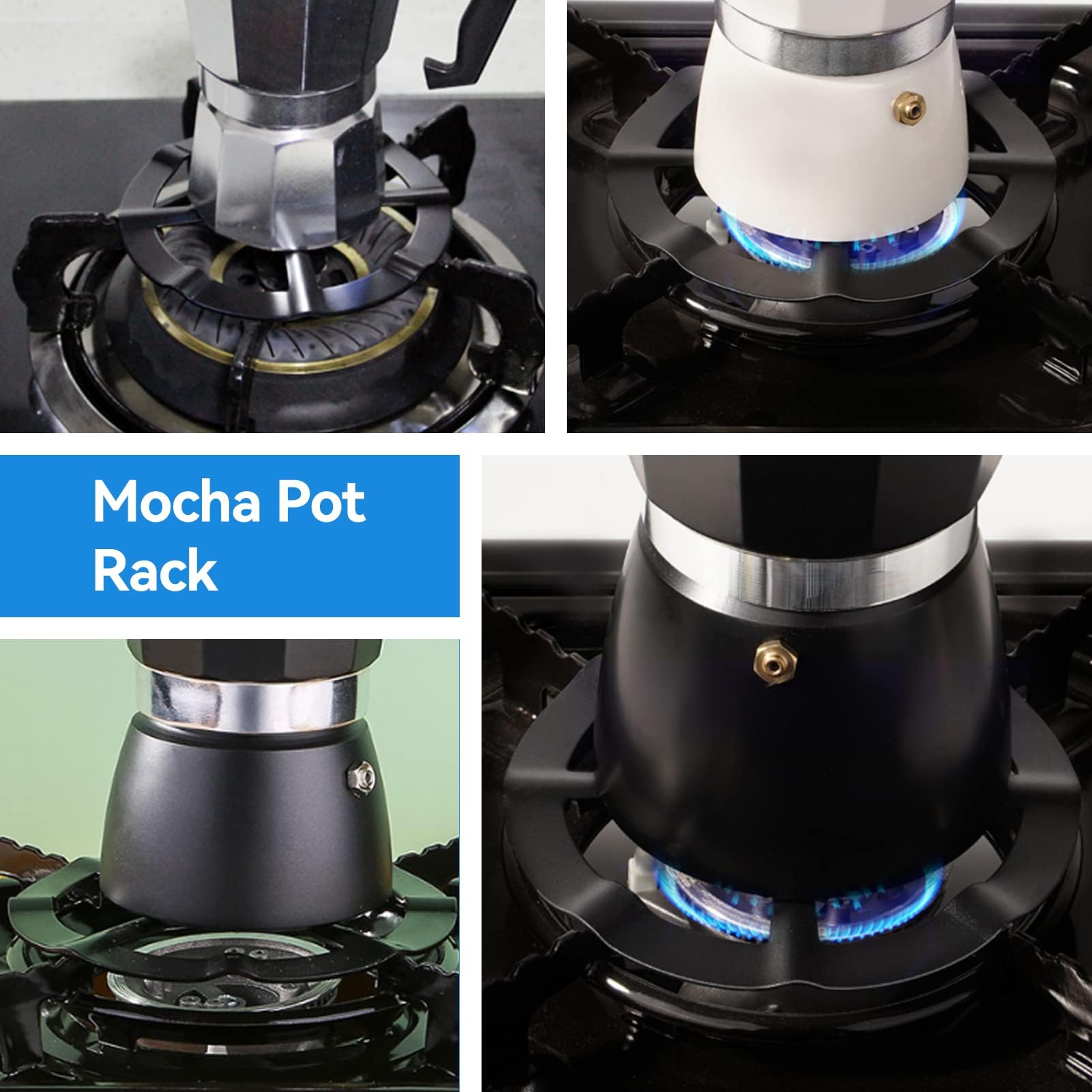 2 Pack Black Moka Coffee Pot Shelf - Stainless Steel Wok Ring Organizer for Pots & Pans - Round Stove Pot Holder Gas Range Support Rack - Kitchen Storage Solution for Coffee Makers, Woks & Cookware