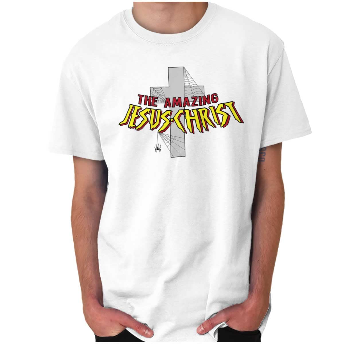 Brisco Brands Amazing Jesus Christ Spider Graphic T-Shirt for Men & Women - Casual Wear, Christian Apparel, Funny Gift Idea