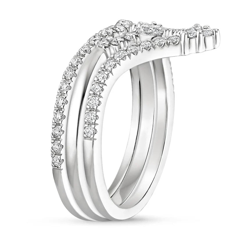 Luxury Crown Diamond Stackable Wedding Band Ring for Women - 14K White Gold Bridal Set - Perfect for Engagement, Anniversary & Special Occasions