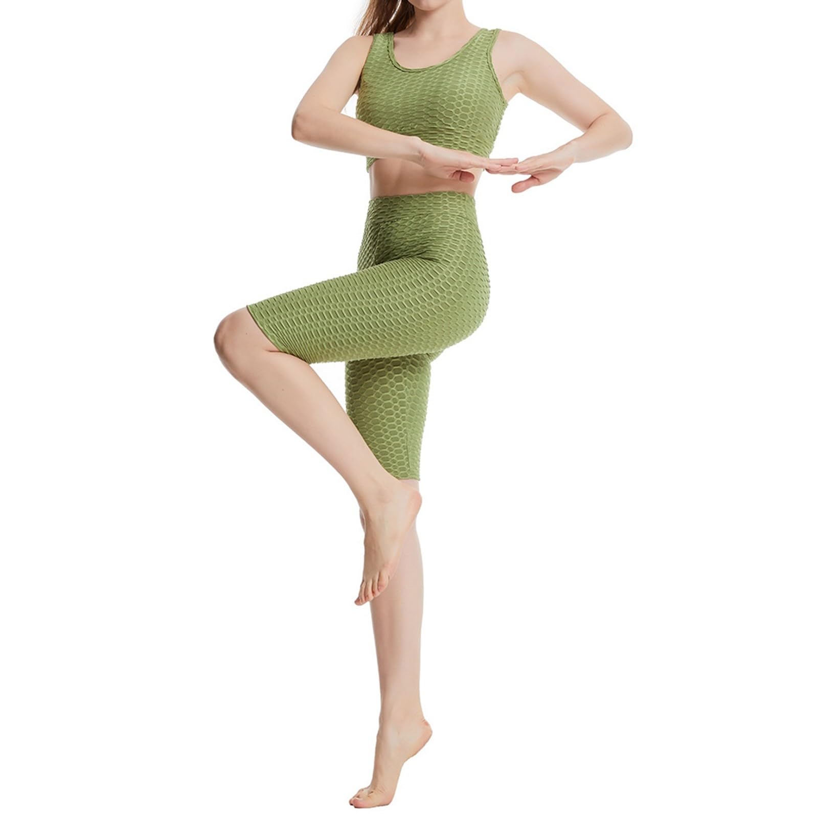 Women's Honeycomb 2-Piece Workout Set - Summer Sports Outfit with Crop Tank Top & High Waist Yoga Leggings for Gym, Running, Yoga & Activewear | Perfect for Fitness, Training & Casual Wear