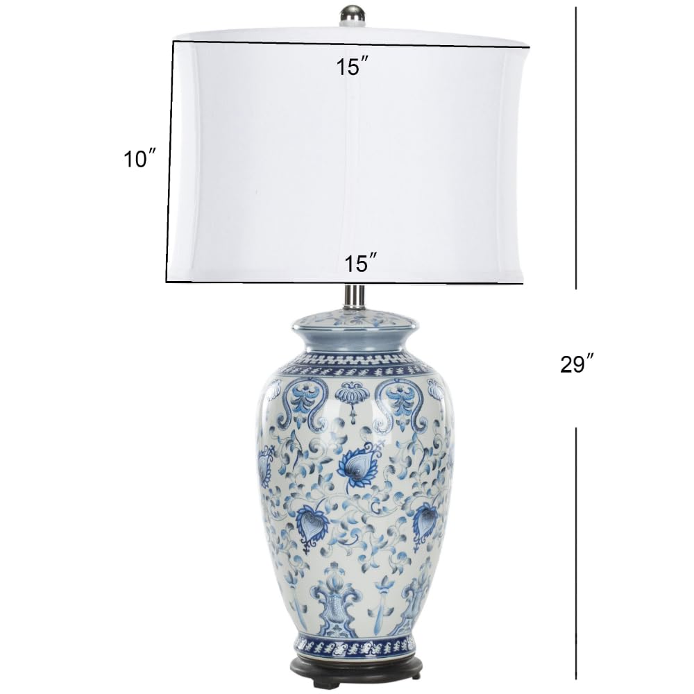 SAFAVIEH Paige Blue & White Chinoiserie Ginger Jar Table Lamp - 29 Inch LED Bedside Lamp for Bedroom, Living Room & Home Office (Bulb Included) | Elegant Home Decor Lighting for Nightstands & Desks