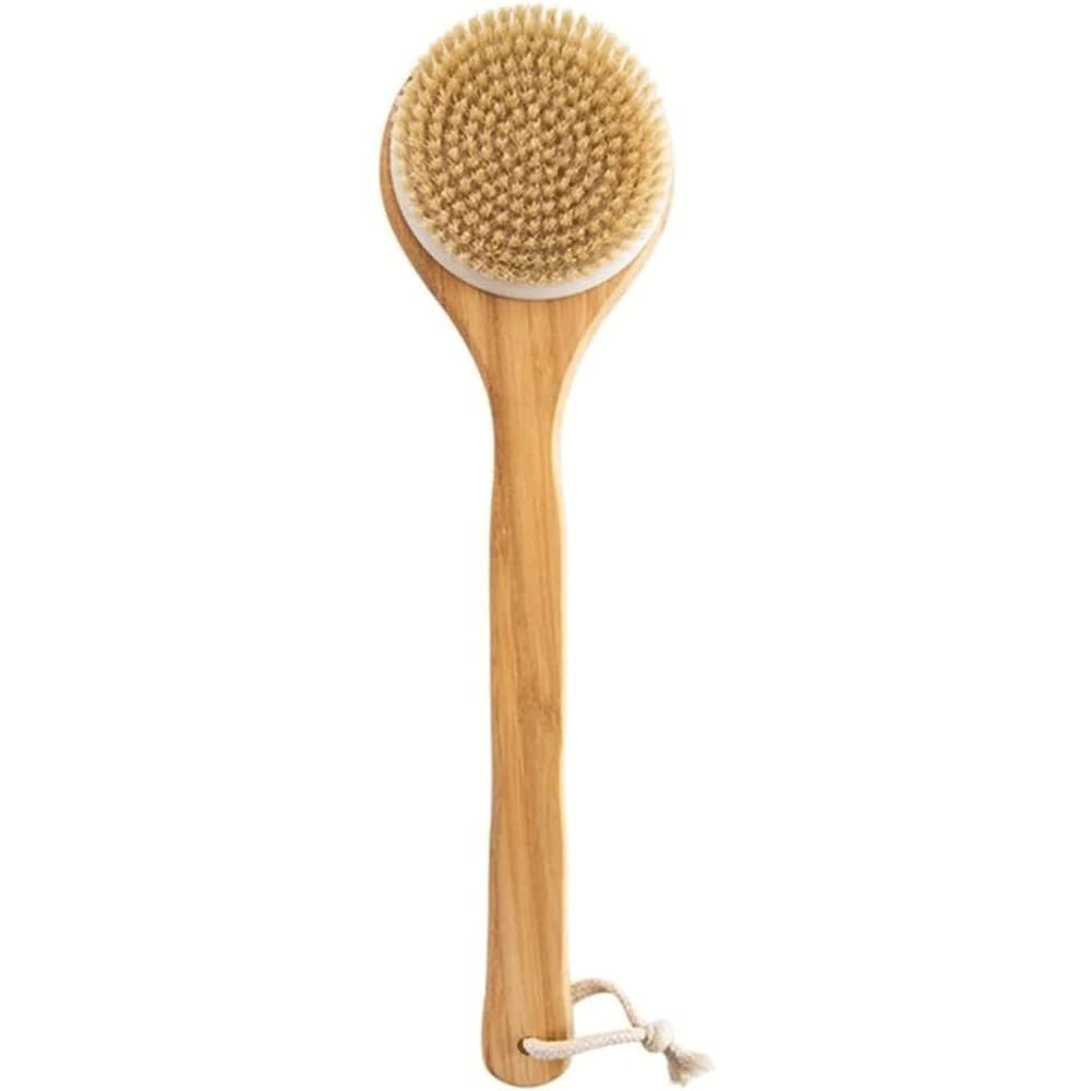 Exfoliating Shower Brush with Long Wooden Handle - Body Scrubber for Dry Brushing & Back Cleaning - Perfect for Spa, Detox & Skin Renewal at Home