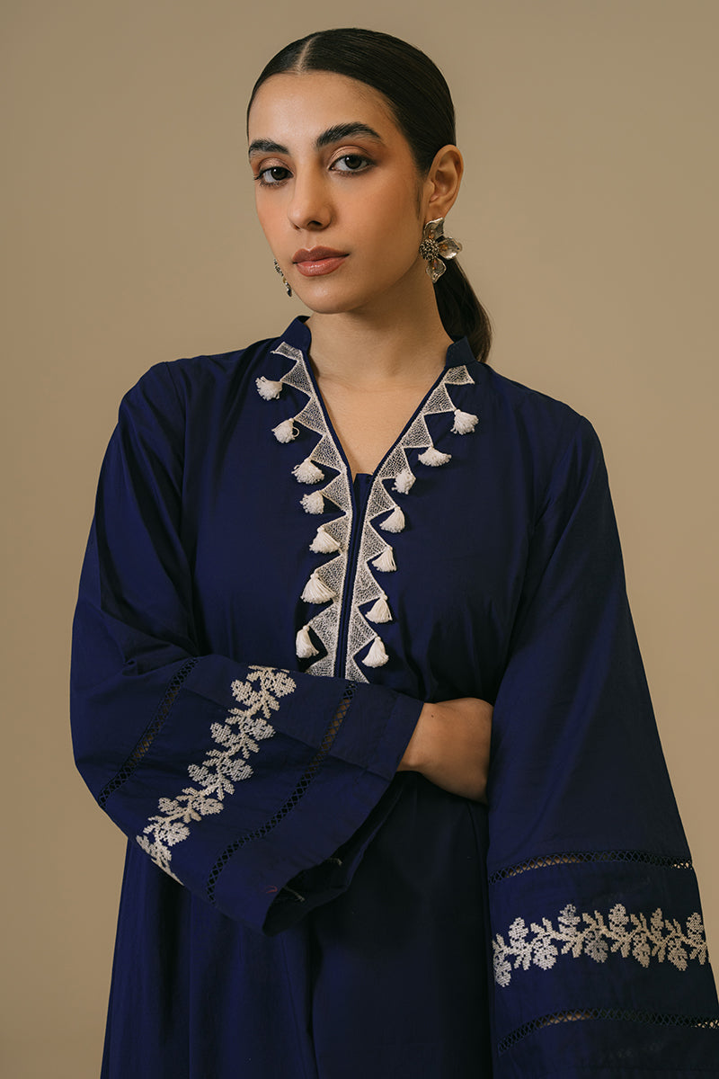 MEDIEVAL BLUE 2-PIECE CAMBRIC EMBROIDERED SUIT | Traditional Pakistani Formal Wear | Perfect for Weddings, Parties & Cultural Events
