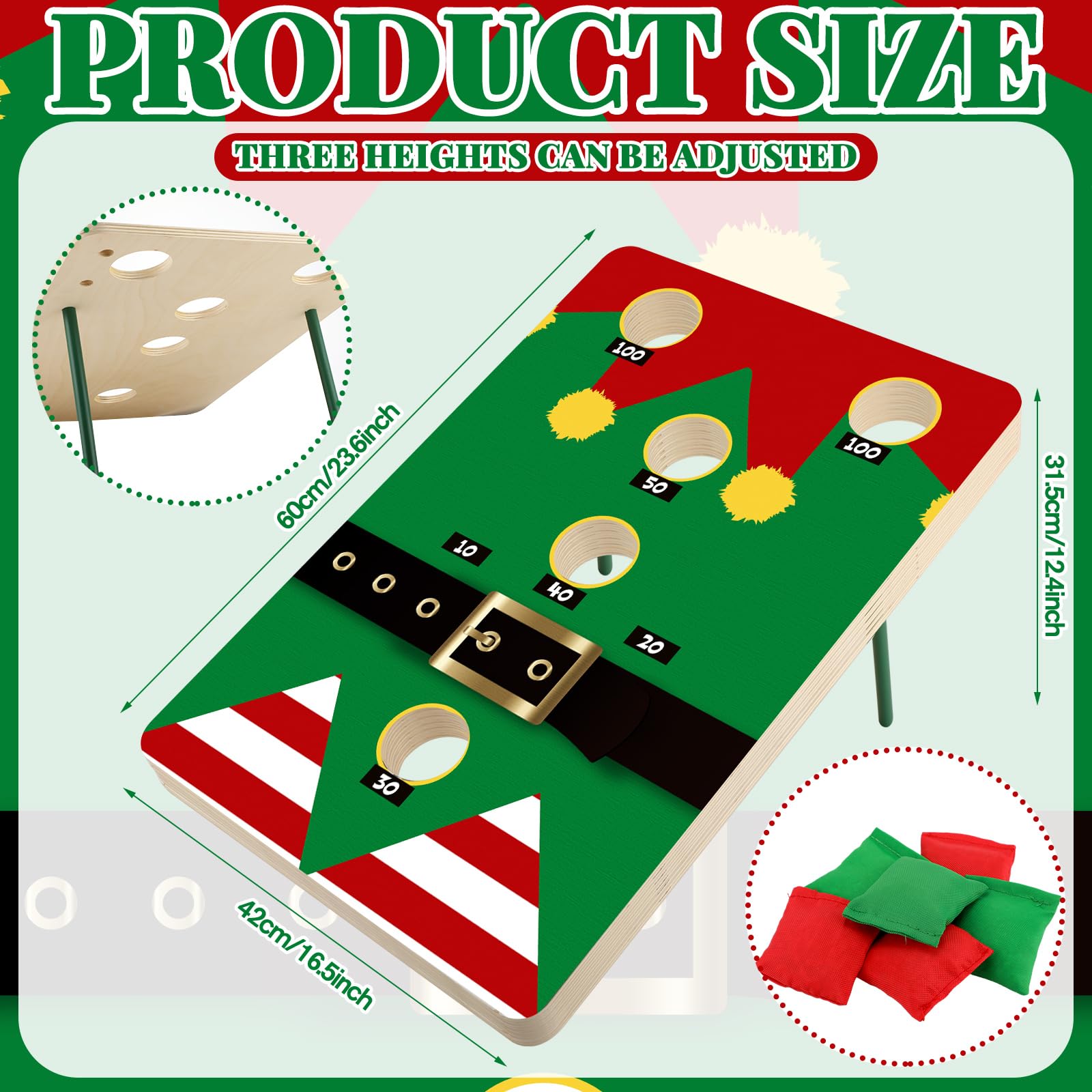 24 x 17 Inch Large Christmas Toss Game Set with 6 Bean Bags - Holiday Party Outdoor Games for Family, Beach & Yard Activities - Elf Themed Festive Fun (Perfect for Christmas Gatherings, Backyard Parties & Seasonal Celebrations)
