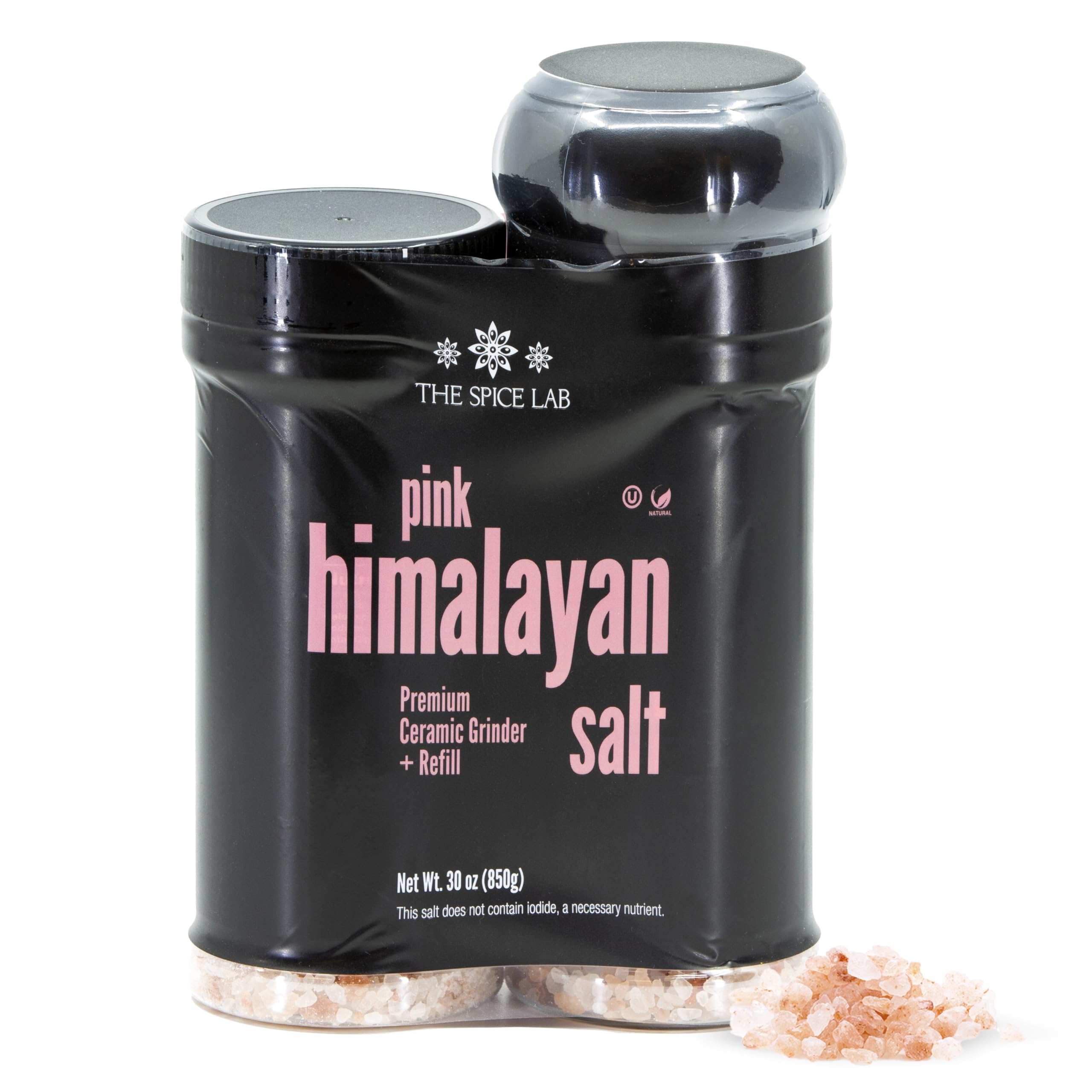 Premium Coarse XL Himalayan Pink Salt Grinder with Refill (30 oz) - Nutrient-Rich Mineral Dense Gourmet Salt - Kosher & Natural Certified - Perfect for Cooking, Seasoning & Healthy Lifestyle
