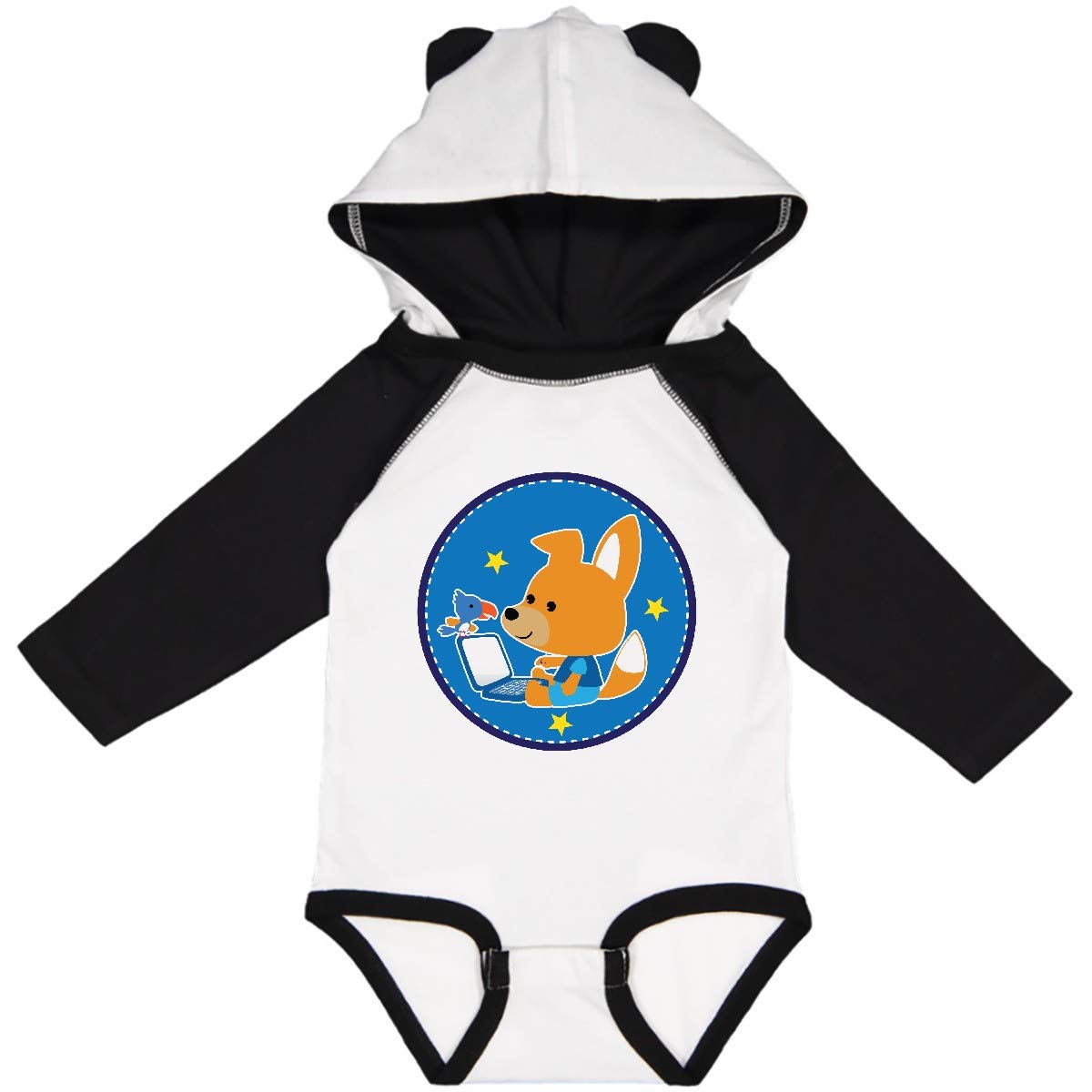 Inktastic Fox and Computer Graphic Long Sleeve Baby Bodysuit for Boys - Cute Animal Print Outfit for Playdates, Photo Shoots & Everyday Wear