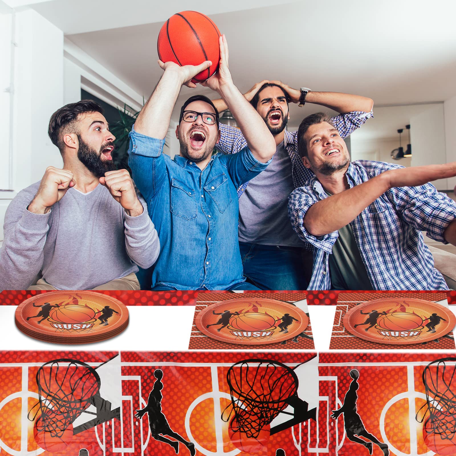 Basketball Birthday Party Decorations Set - 12 Inch Plates, 6.5 Inch Napkins & 54x108 Inch Tablecloth - Sports Theme Party Supplies for Kids, Boys, Teenagers - Perfect for Birthday Celebrations, Game Nights, and Sports Themed Events