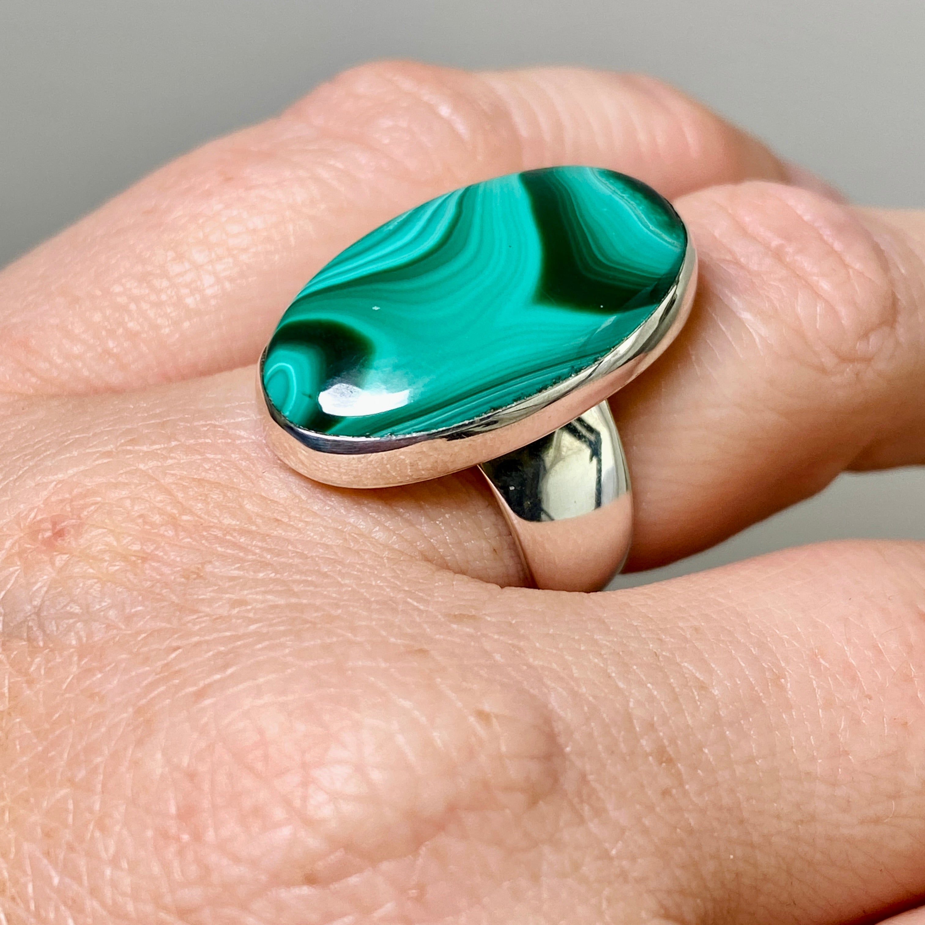 Natural Malachite Oval Cabochon Sterling Silver Ring Size 6 - Handmade Gemstone Jewelry for Women, Perfect for Gift Giving & Special Occasions