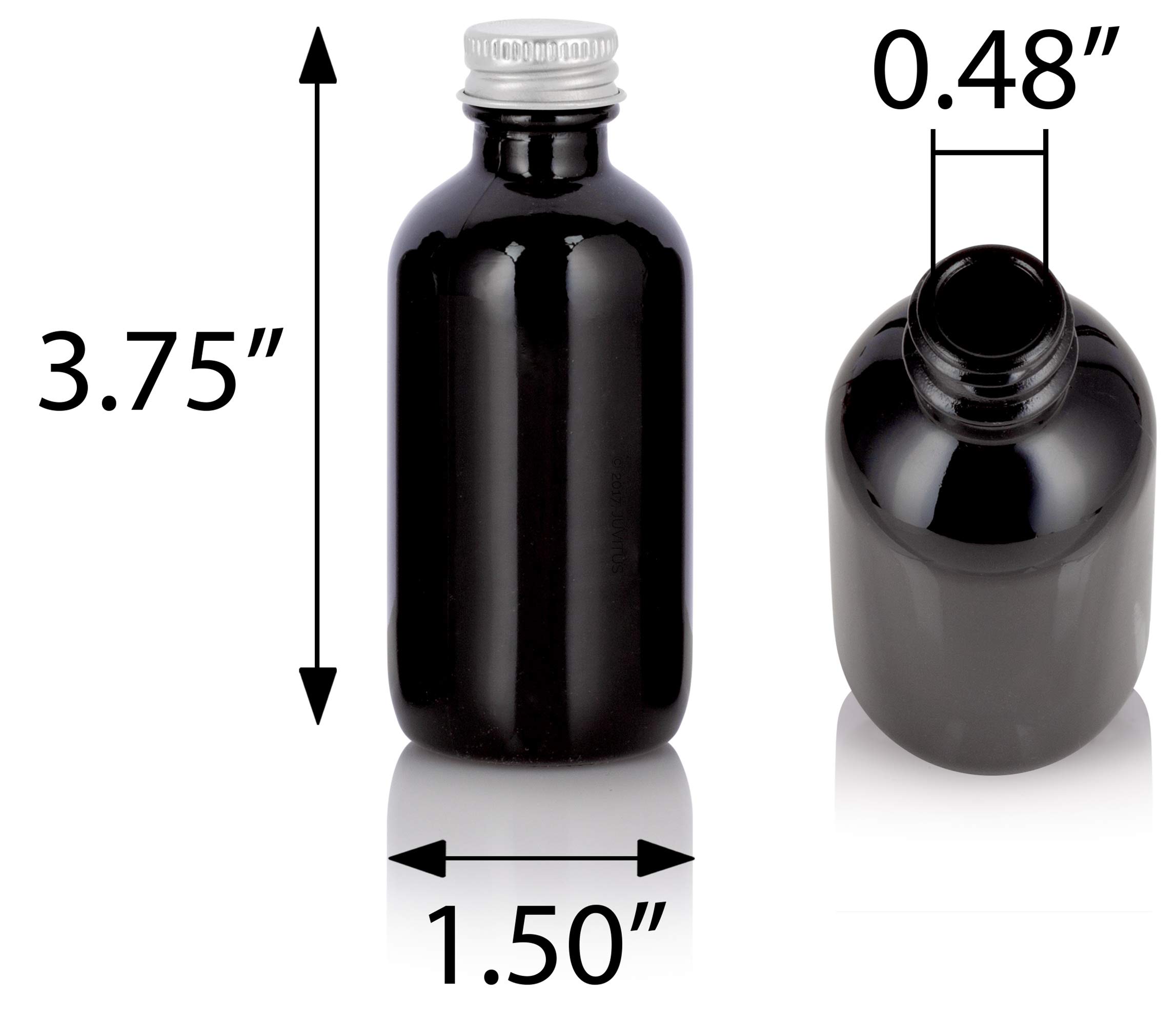 Premium 2 oz Black Glass Boston Round Bottles with Silver Metal Screw Caps & Funnel - 6 Pack Set for Essential Oils, Perfumes, DIY Beauty Products - Perfect for Home, Salon & Travel Use