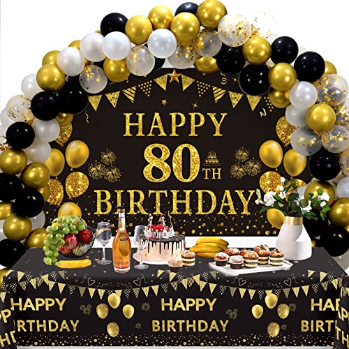 Black Gold 80th Birthday Decorations