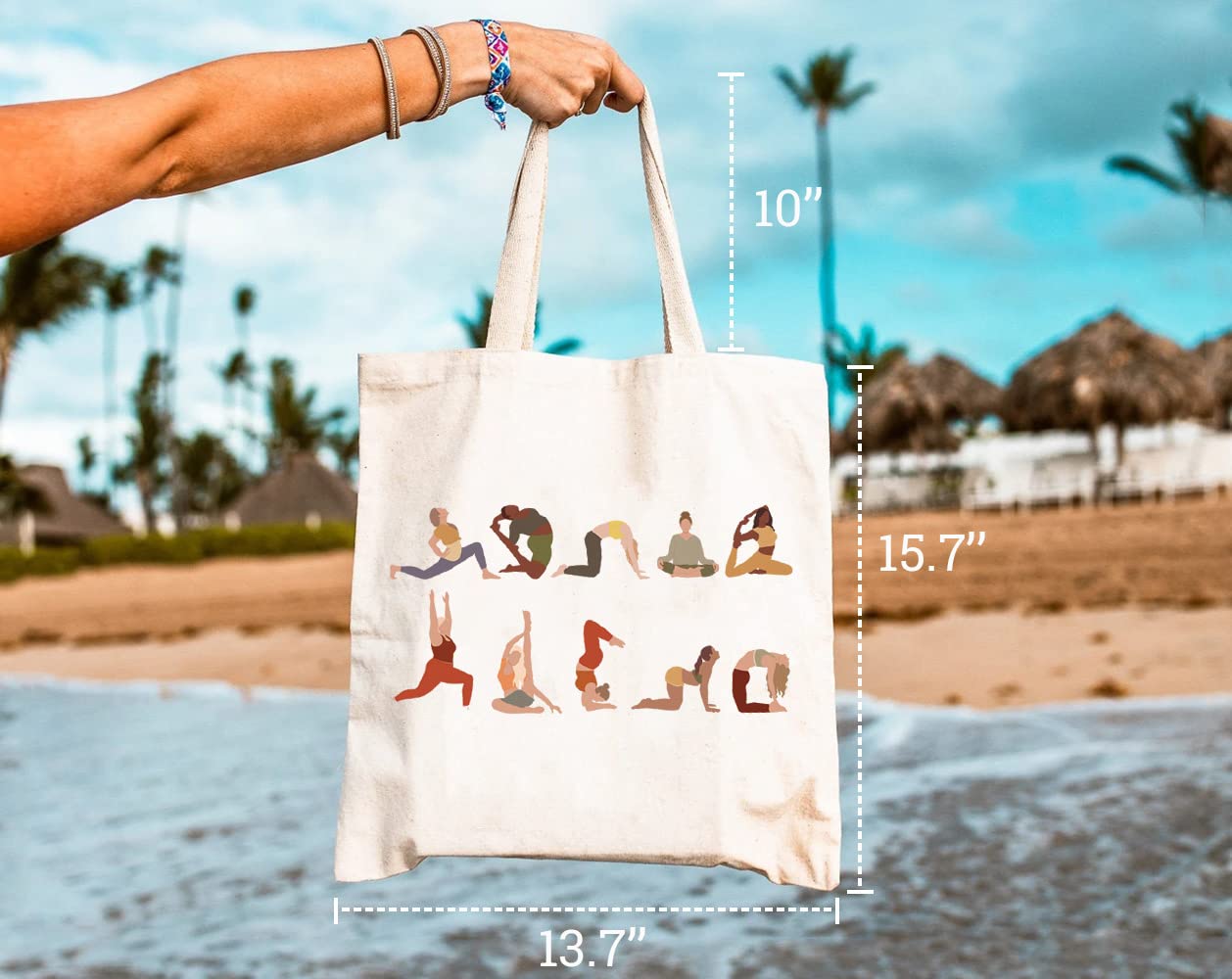 Eco-Friendly Canvas Tote Bag for Women - Yoga Pose Print Reusable Grocery Shopping Bag - Perfect for Yoga Class, Beach Trips, Gym & Daily Errands