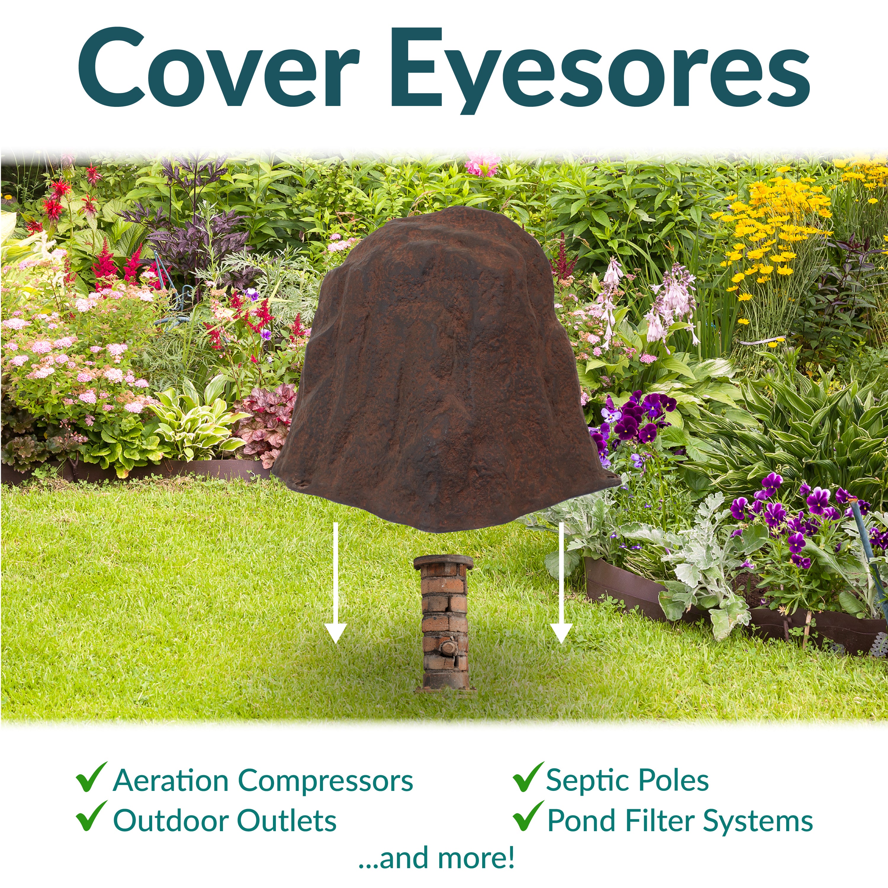 Sunnydaze Polyresin Landscape Rock Cover with Stakes - Decorative Yard Rock Cover for Outdoor Garden, Lawn, and Patio - Weatherproof and UV Resistant - Perfect for Hiding Utility Boxes, Cables, and Unsightly Areas